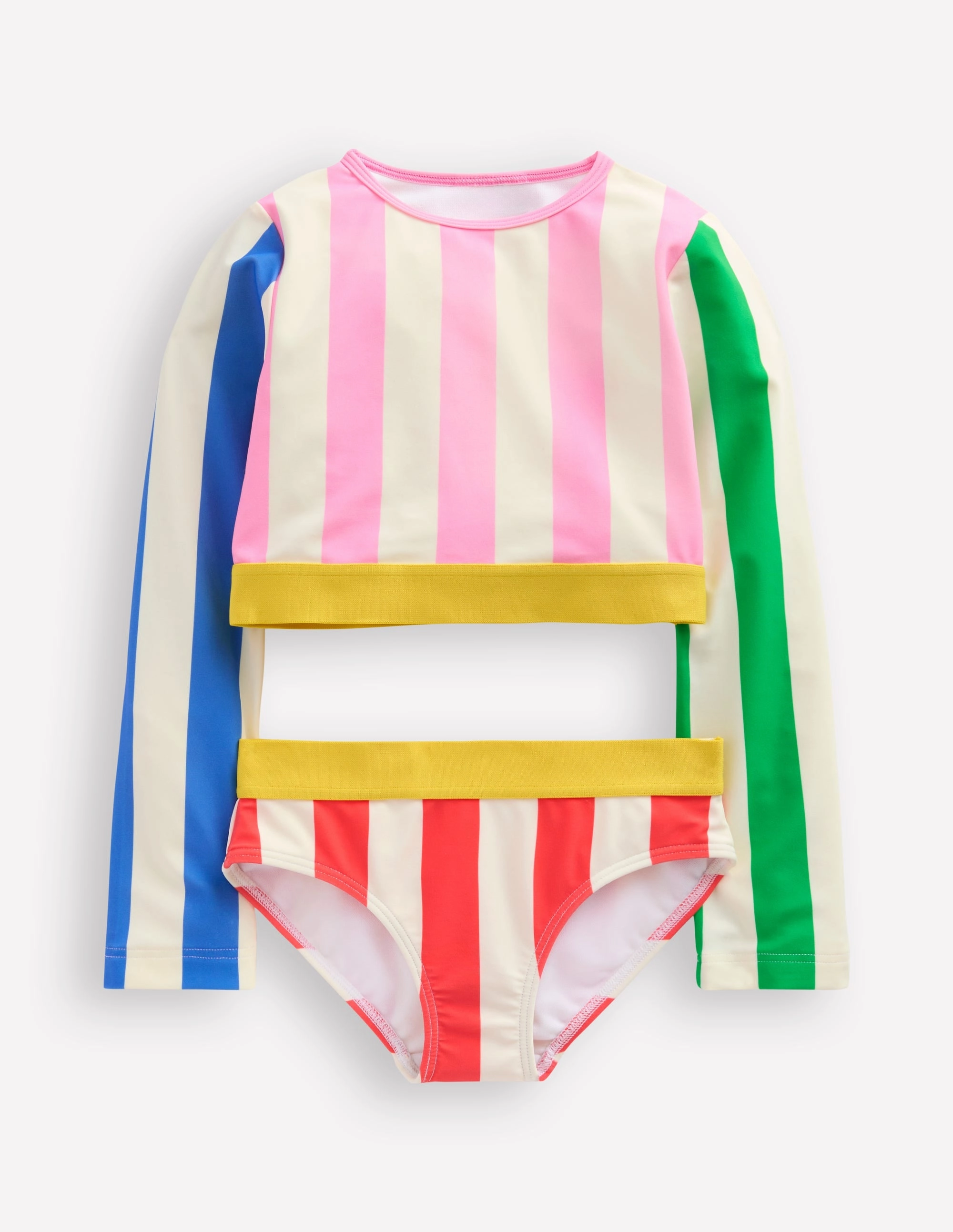 Refreshing Dip Cropped Rash Vest Set-Hotchpotch Stripe