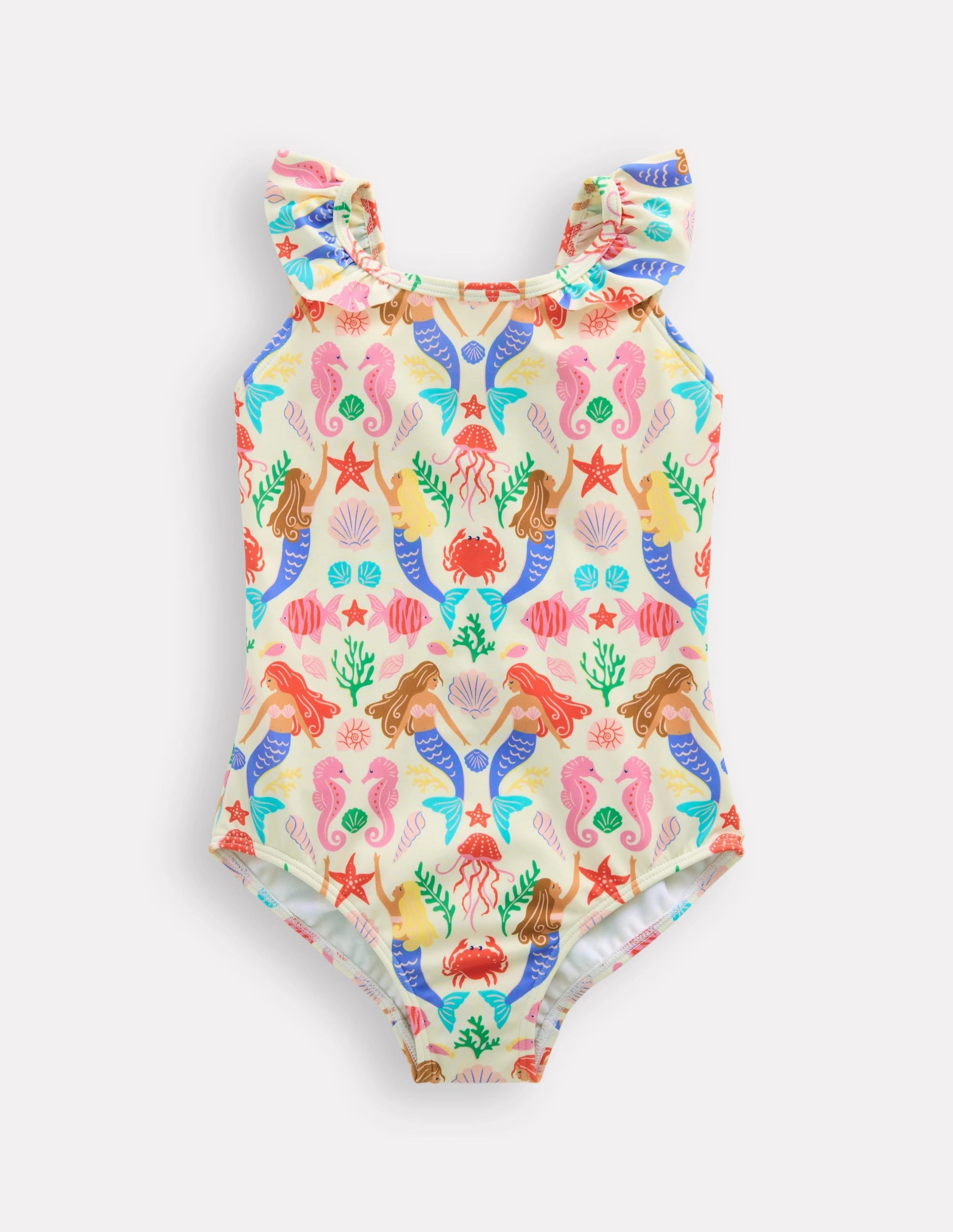 Molded Cup Support Hallie Frill Strap Swimsuit-Ivory Mermaid