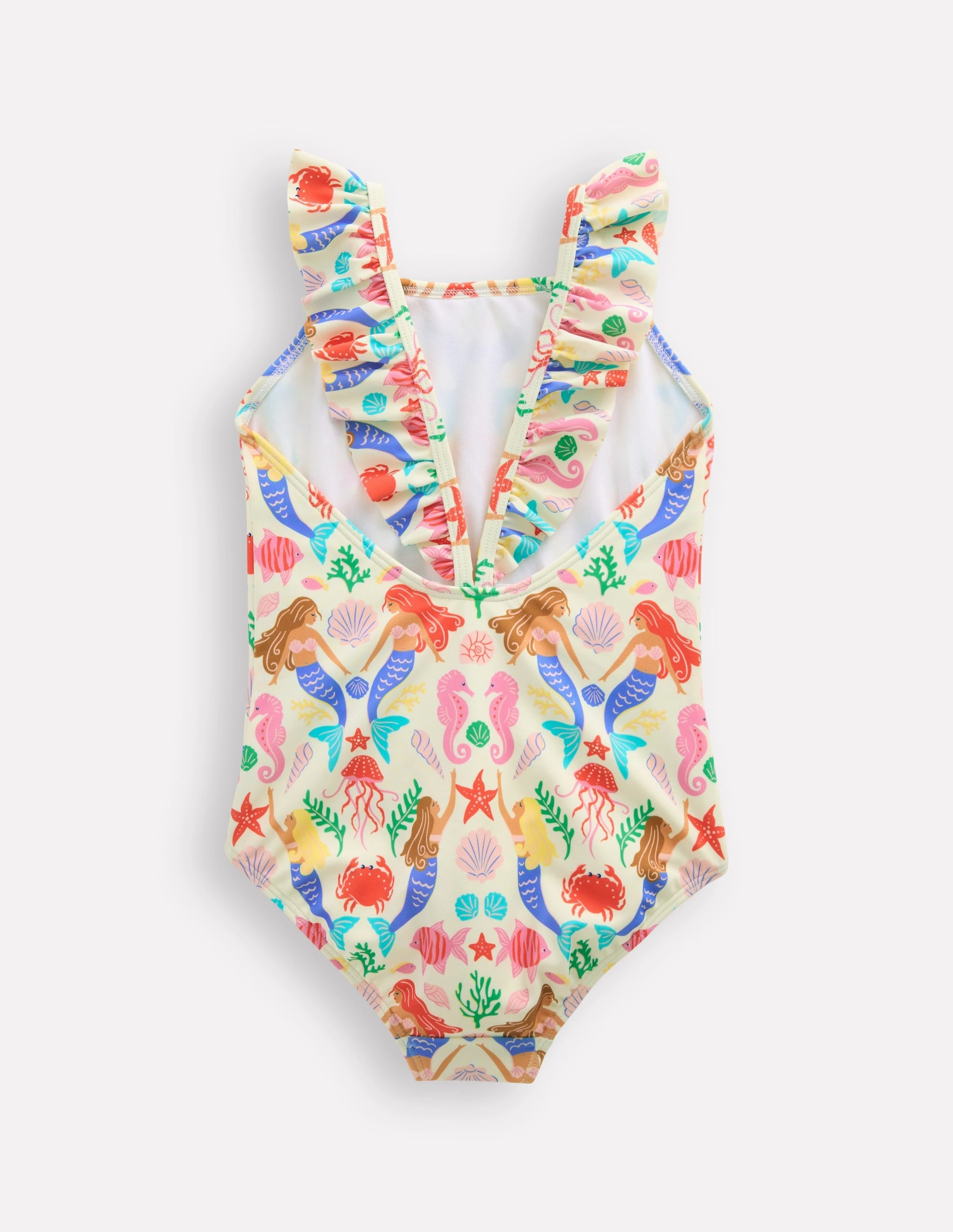 Floral-Motif Holiday Ready Hallie Frill Strap Swimsuit-Ivory Mermaid