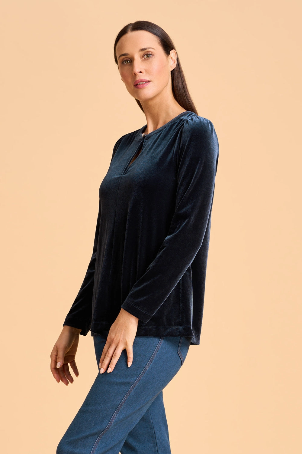 Velvet Keyhole Top - Ink Loose Blouse