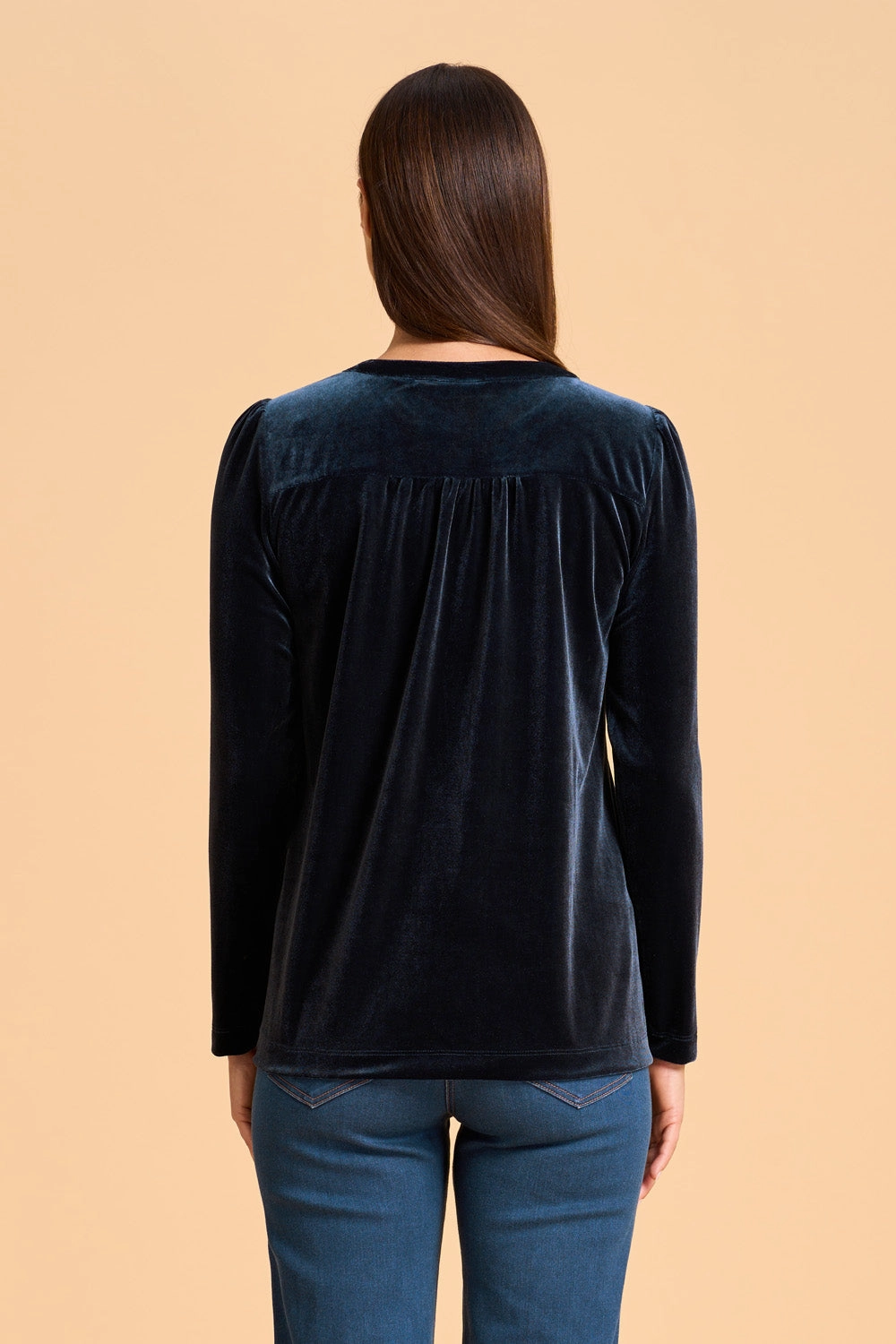 Velvet Keyhole Top - Ink DoubleStitched Hem HighStretch