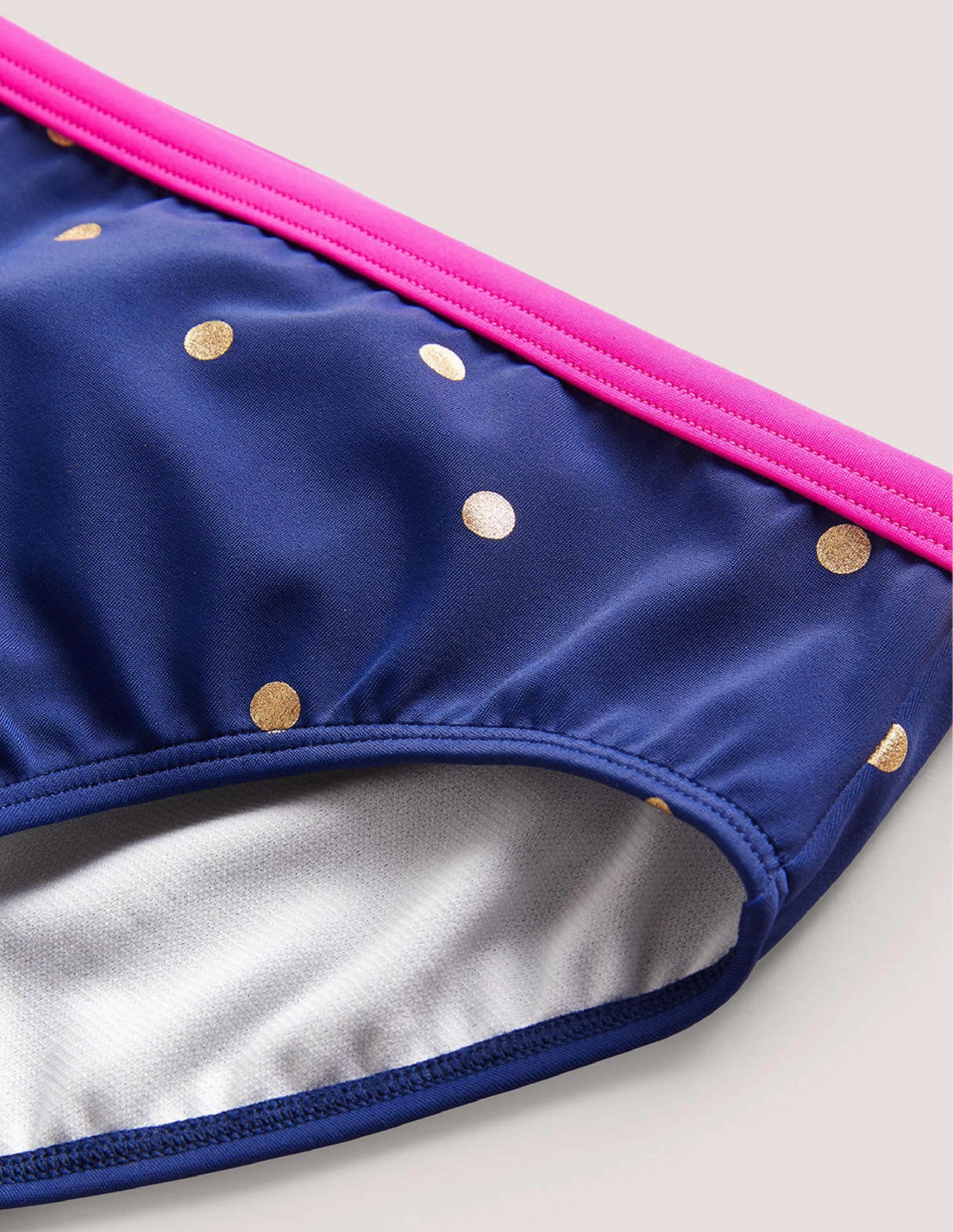 Patterned Bikini Bottoms-Harmony Blue Gold Spot Secure Hold Vibrant Style