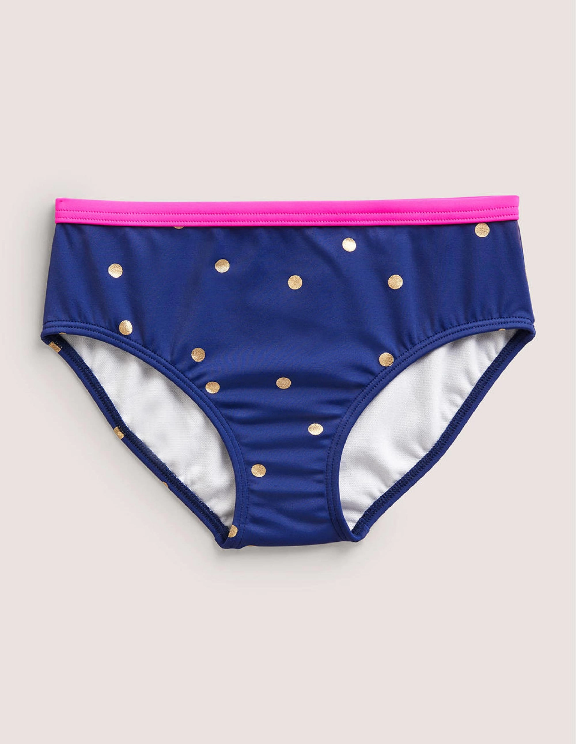 Neutral Tone Trims Beach Ready Swim Patterned Bikini Bottoms-Harmony Blue Gold Spot