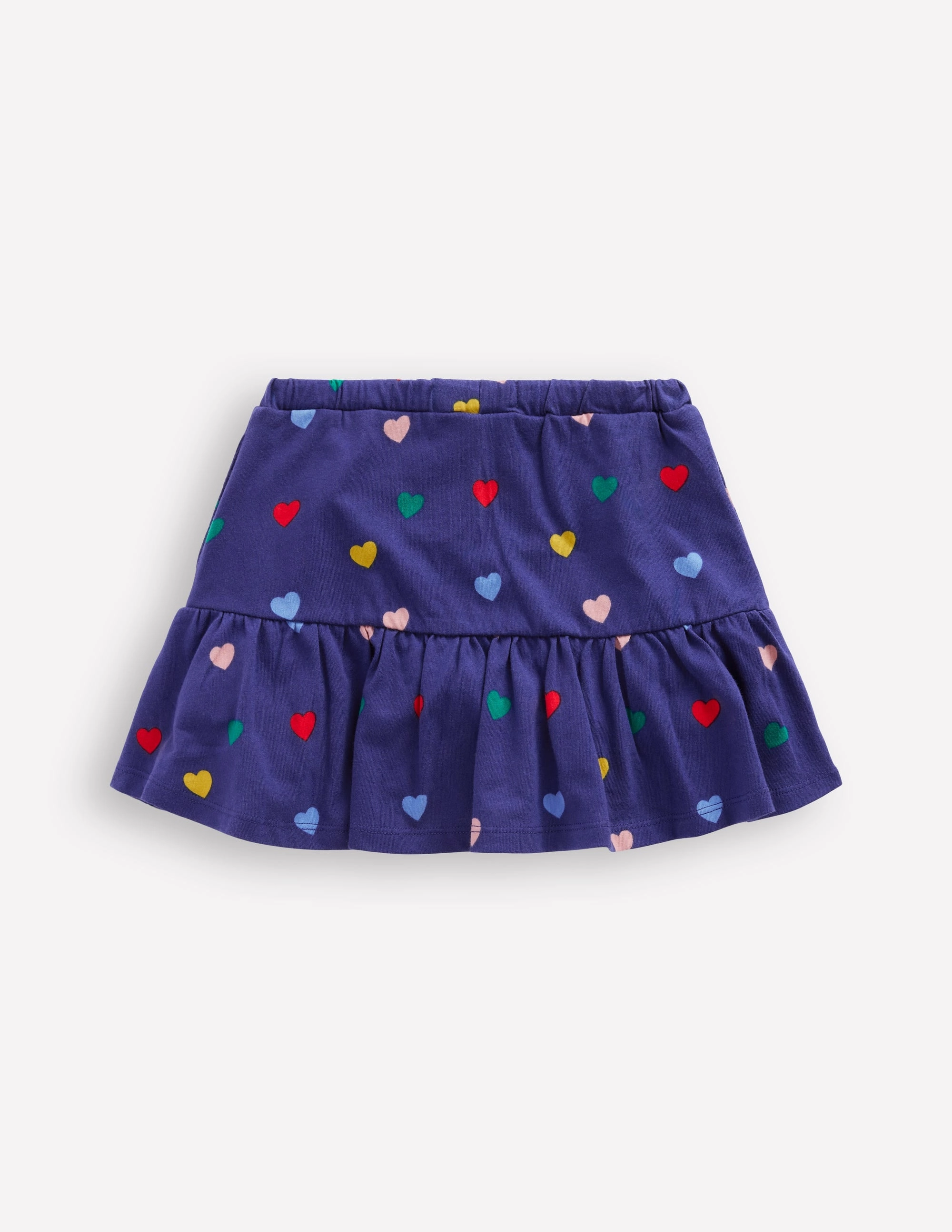 Casual Edge Comfy Style Tiered Jersey Skort-Starboard Blue Multi Hearts