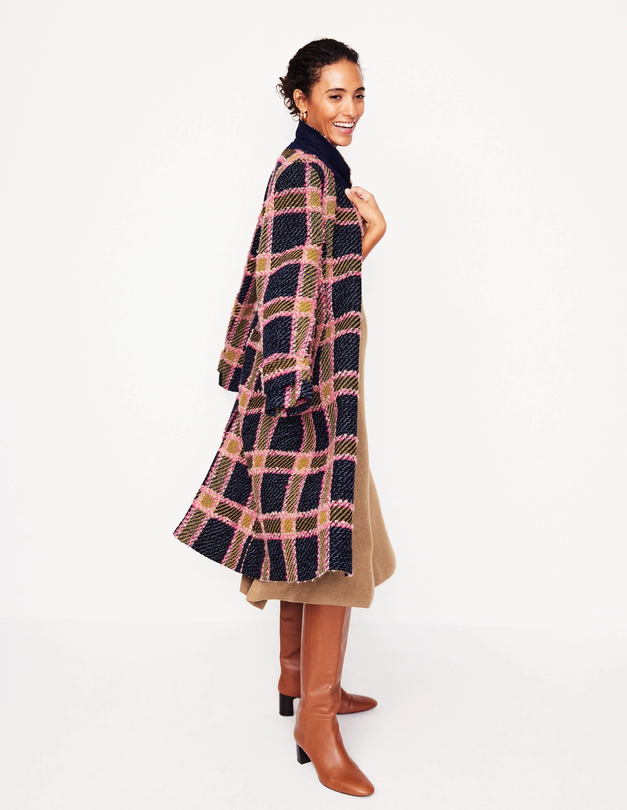 Button Shoulder Knitted Dress-Camel Melange Bell-Sleeve