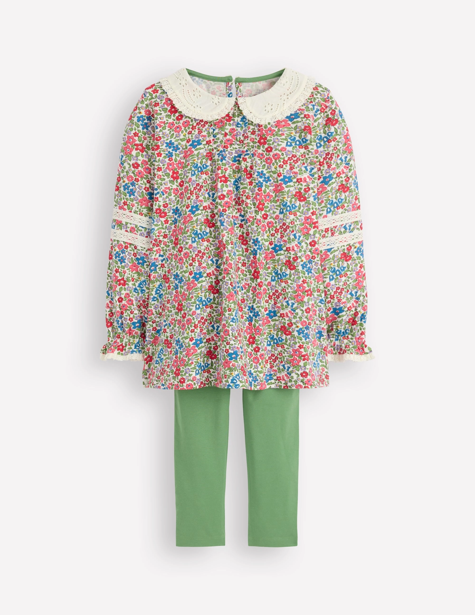 Broderie Collar Tunic Set-Vintage Pink Spaced Ditsy MinimalBranding Chill Style