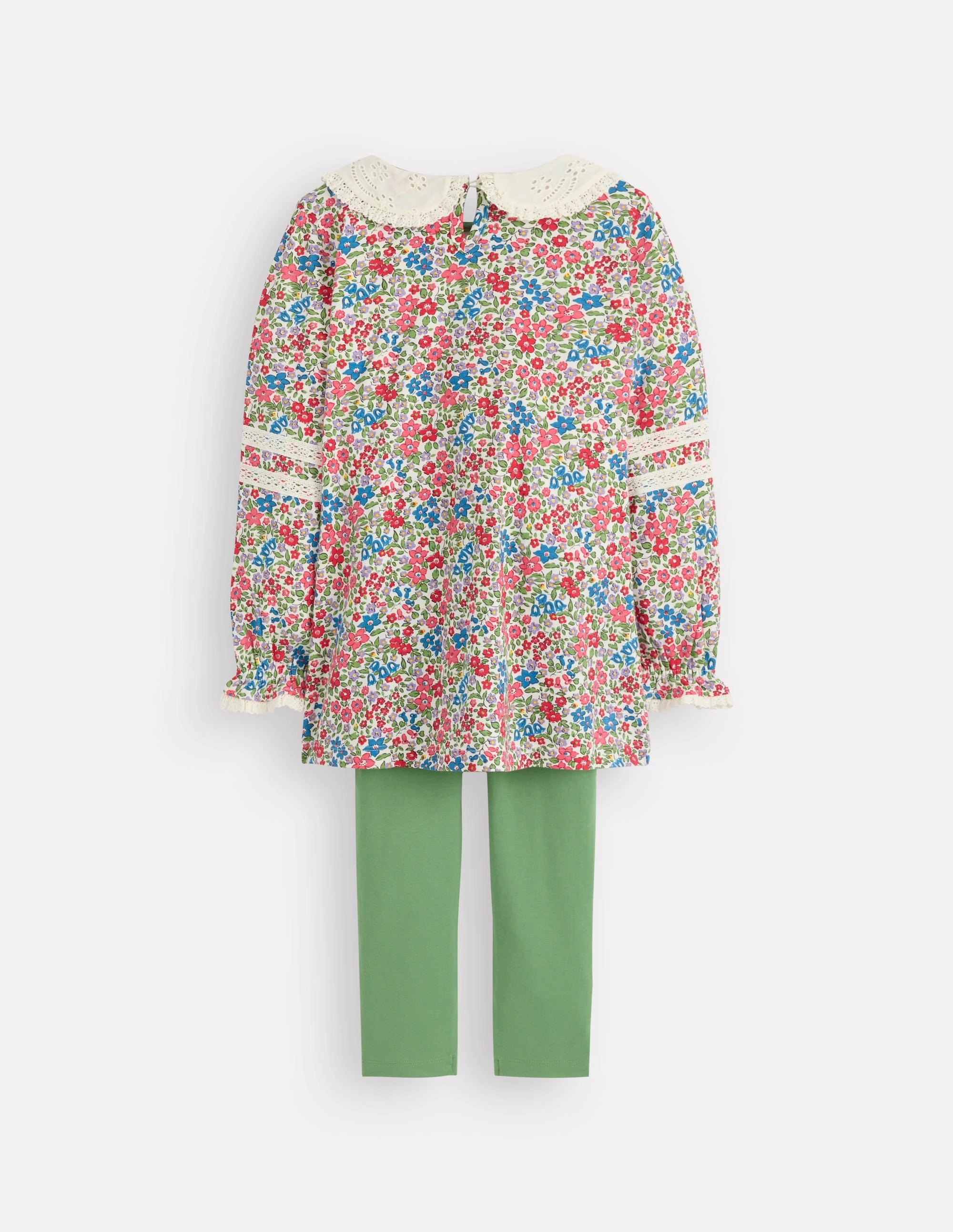 Sporty Stretch Fit High-End Quality Broderie Collar Tunic Set-Vintage Pink Spaced Ditsy