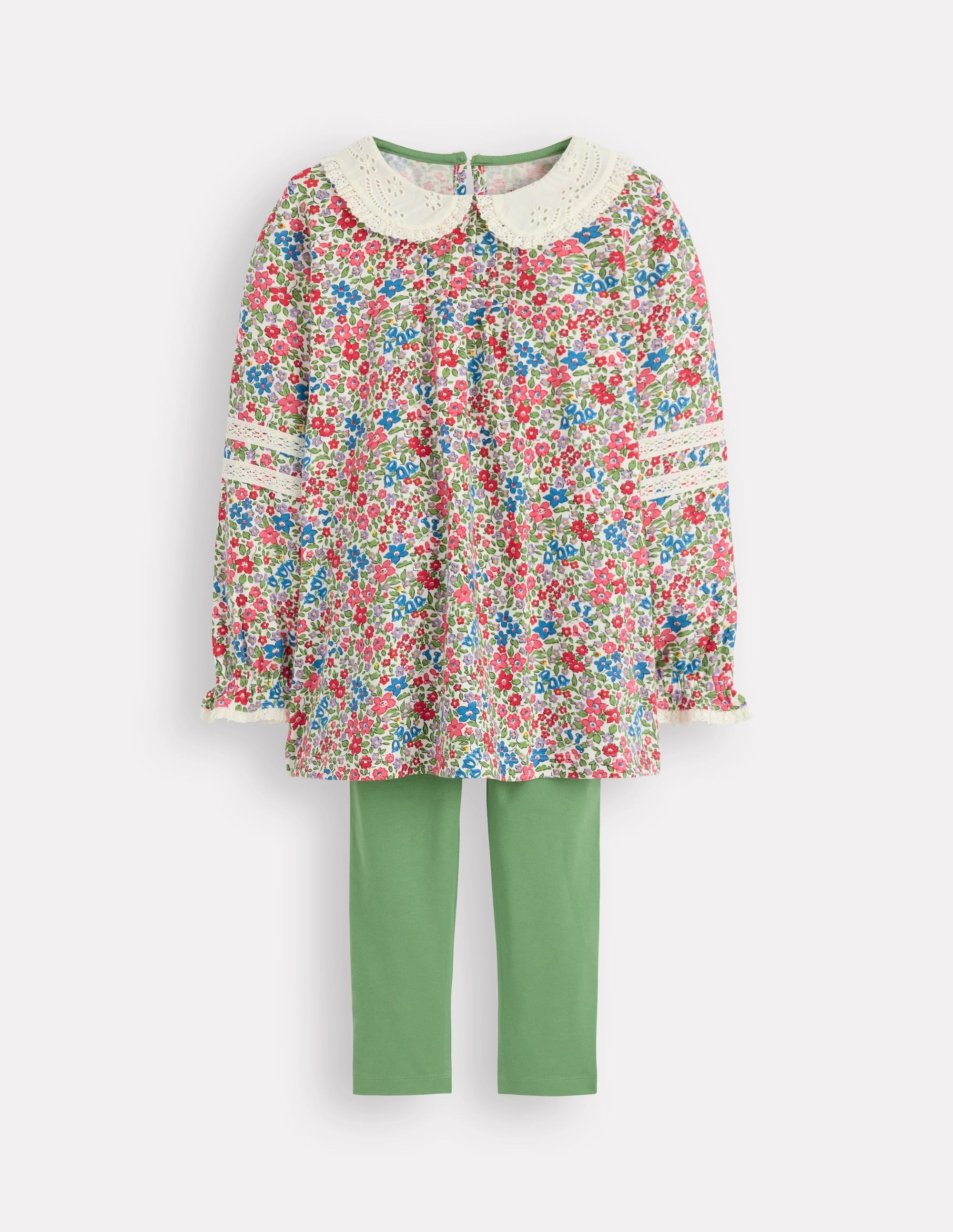 Quick Fit Wear Relaxed Movement Broderie Collar Tunic Set-Vintage Pink Spaced Ditsy