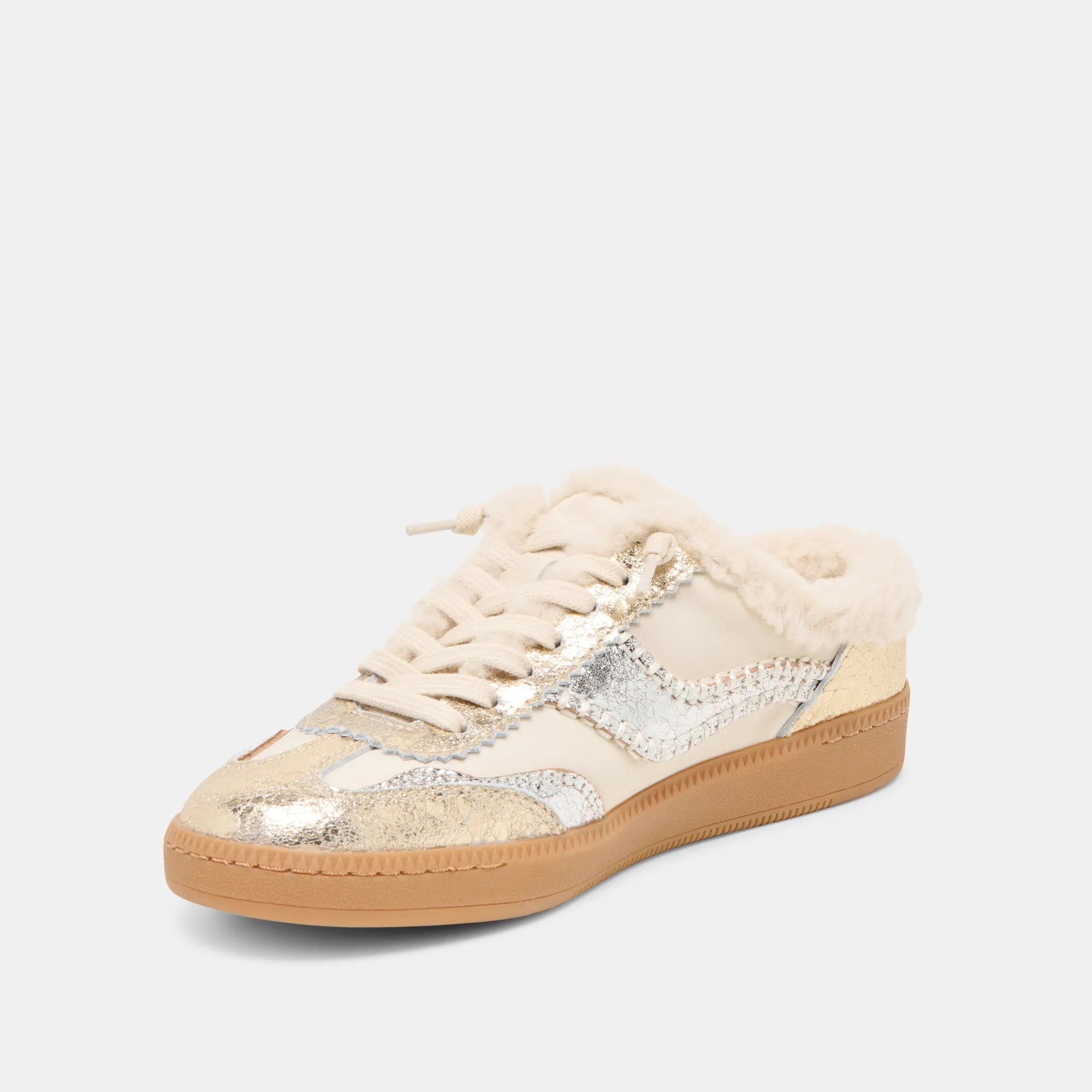 Airflow Channel Design NOTICE SLIDE PLUSH SILVER GOLD CRACKLED LEATHER