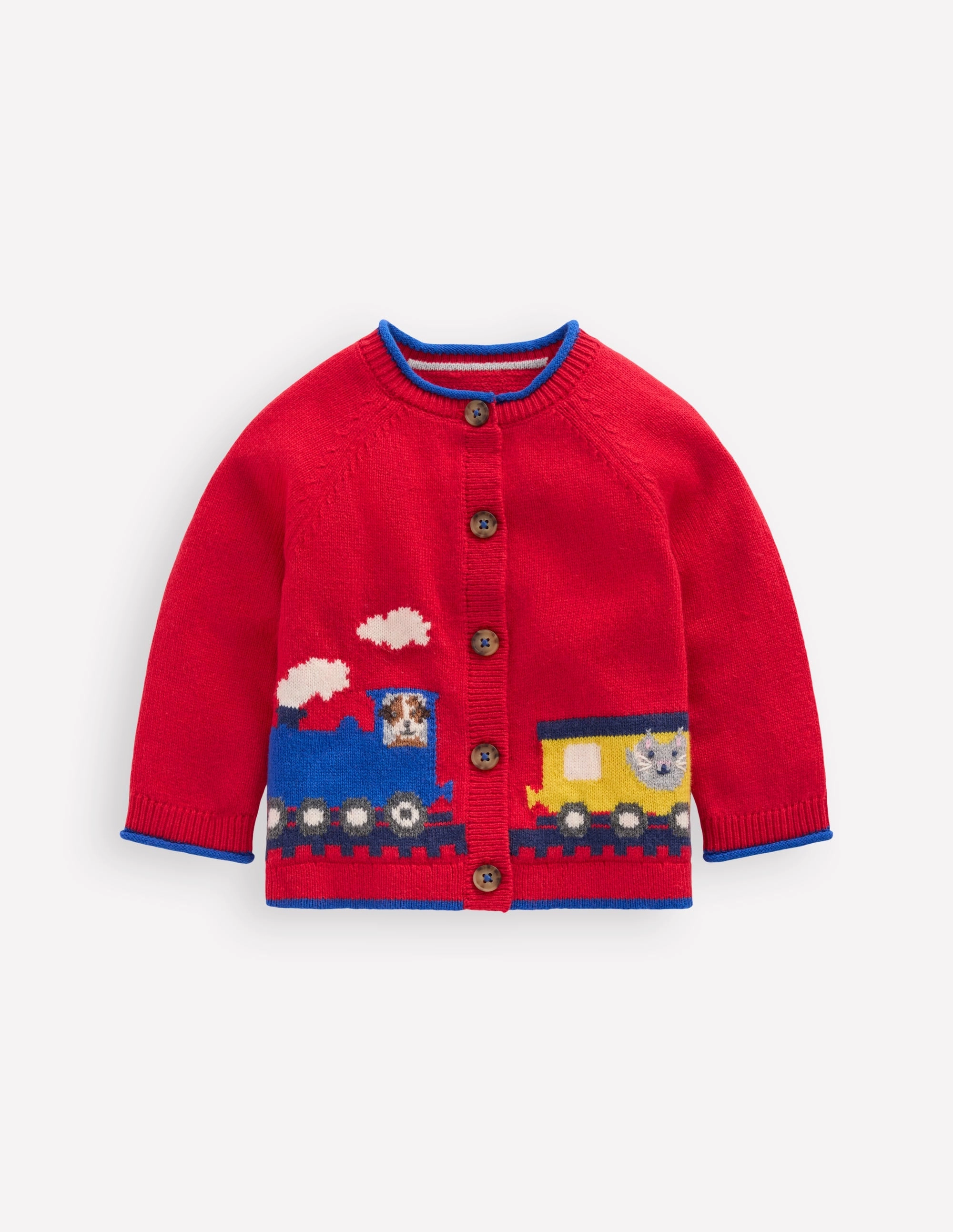 Novelty Logo Cardigan-Rockabilly Red Trains Breathable Knit Fabric Airflow Channel Weave