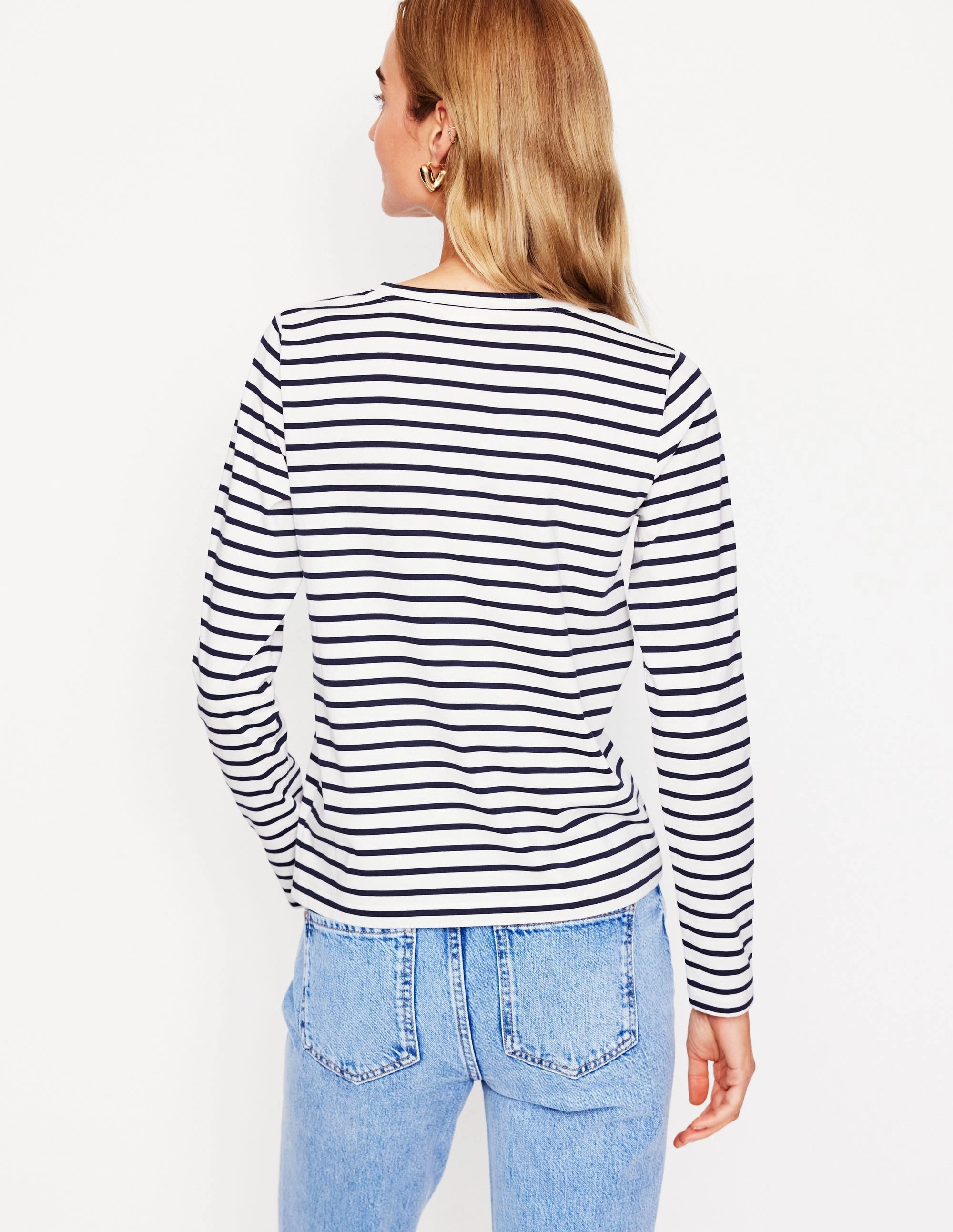 Novelty Long Sleeve Jersey Top-Ivory, Navy Heart VintageWashEffect