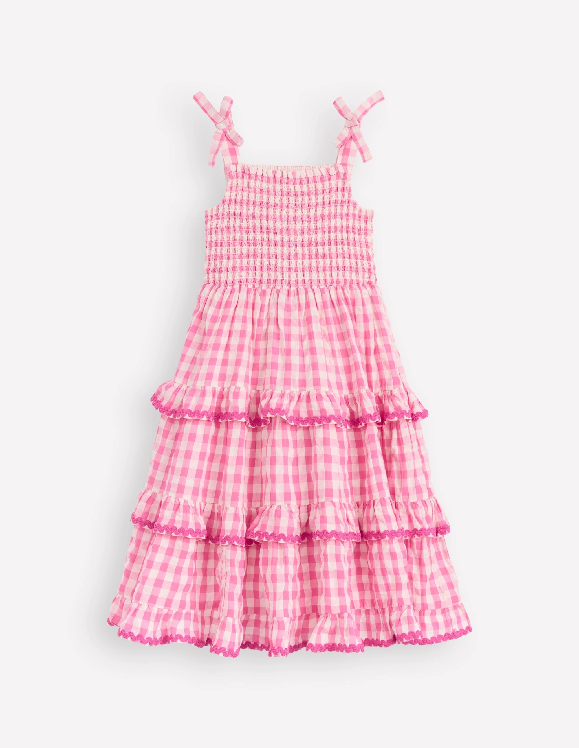 Elegant Comfort Versatile Comfort Odette Tiered Woven Sundress-Pink Gingham Daisies