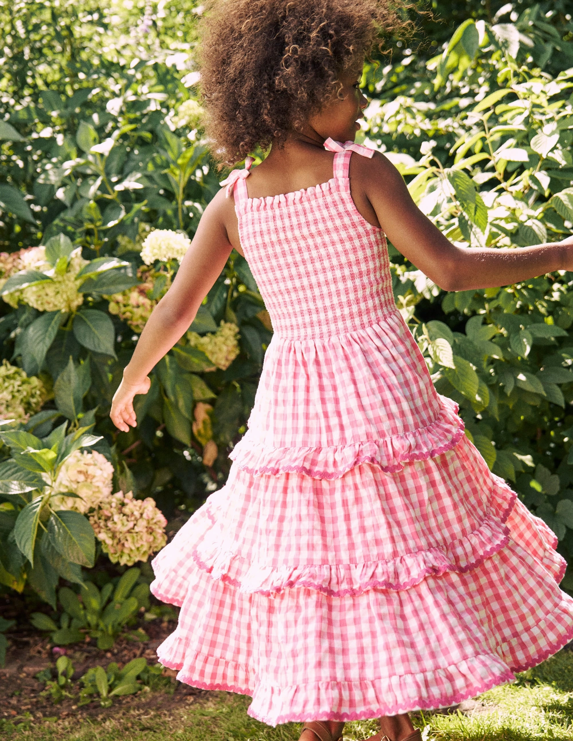 Odette Tiered Woven Sundress-Pink Gingham Daisies DeepPocketStyle