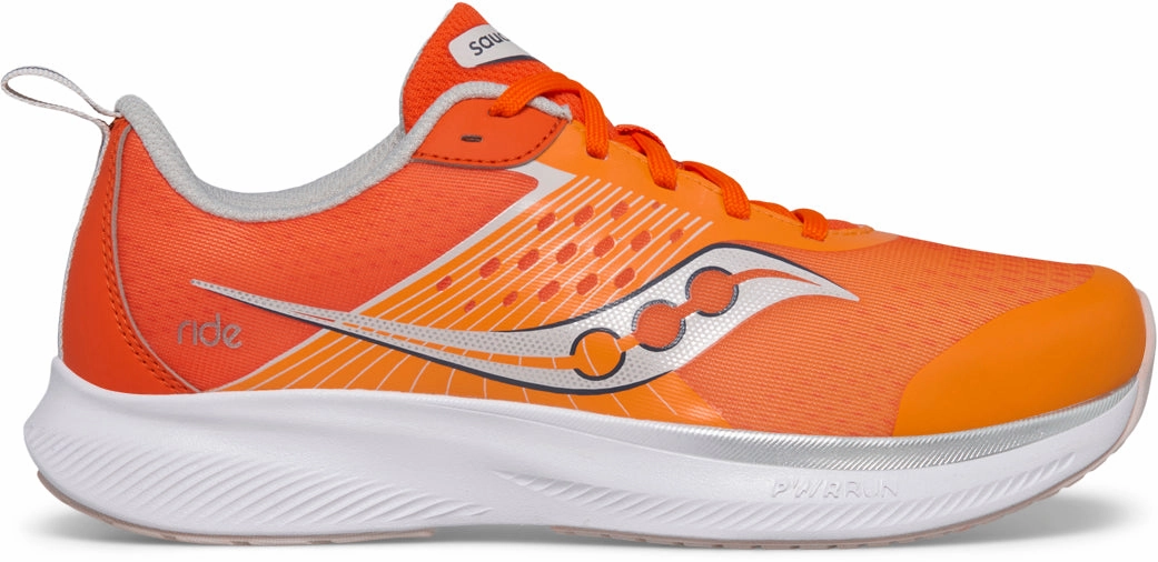 Saucony Ride KDZ Junior Running Shoes - Orange wide - fit shoes