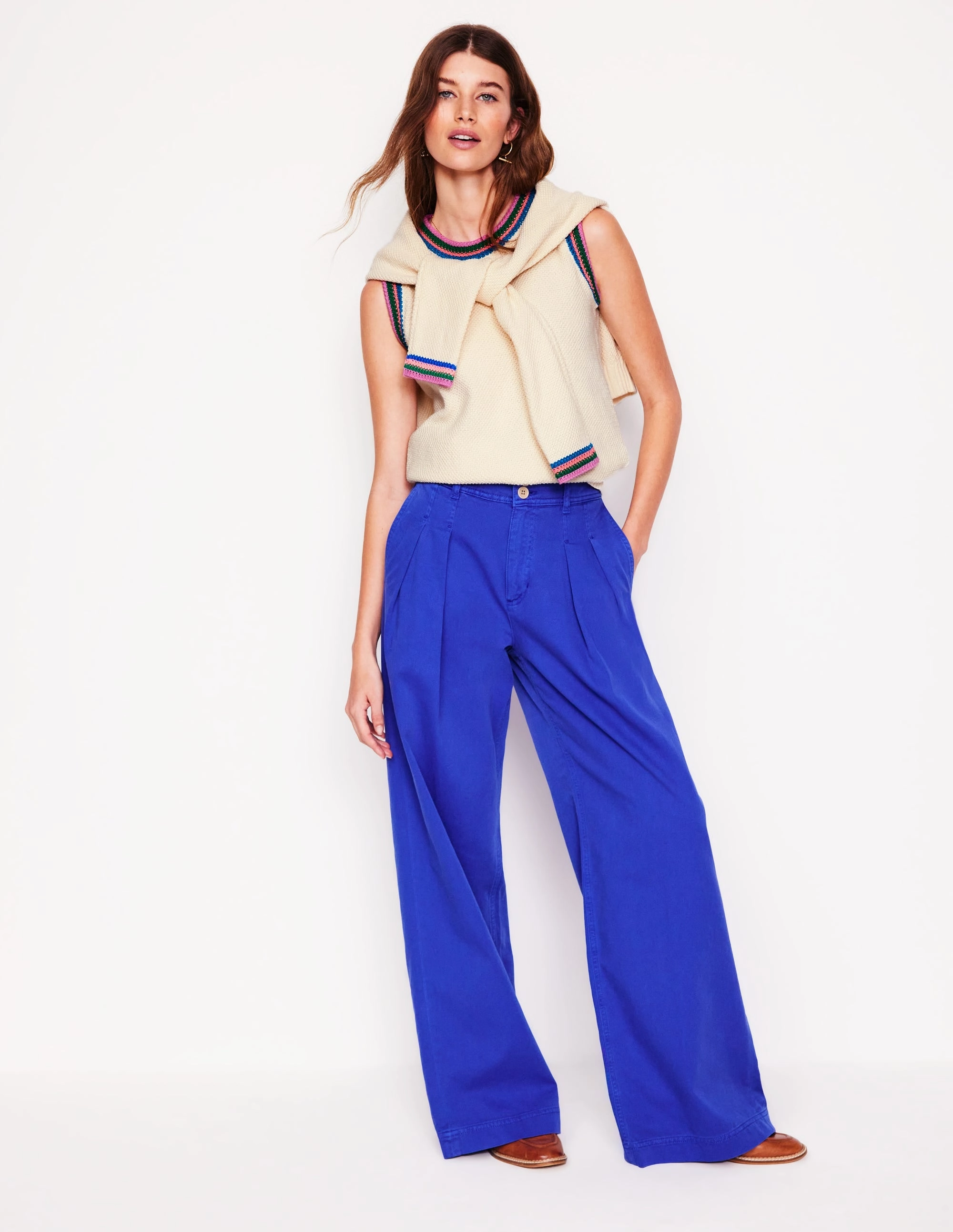 Callie Crochet Trim Tank-Warm Ivory, Rainbow Trim Classic Layer EcoConscious Production