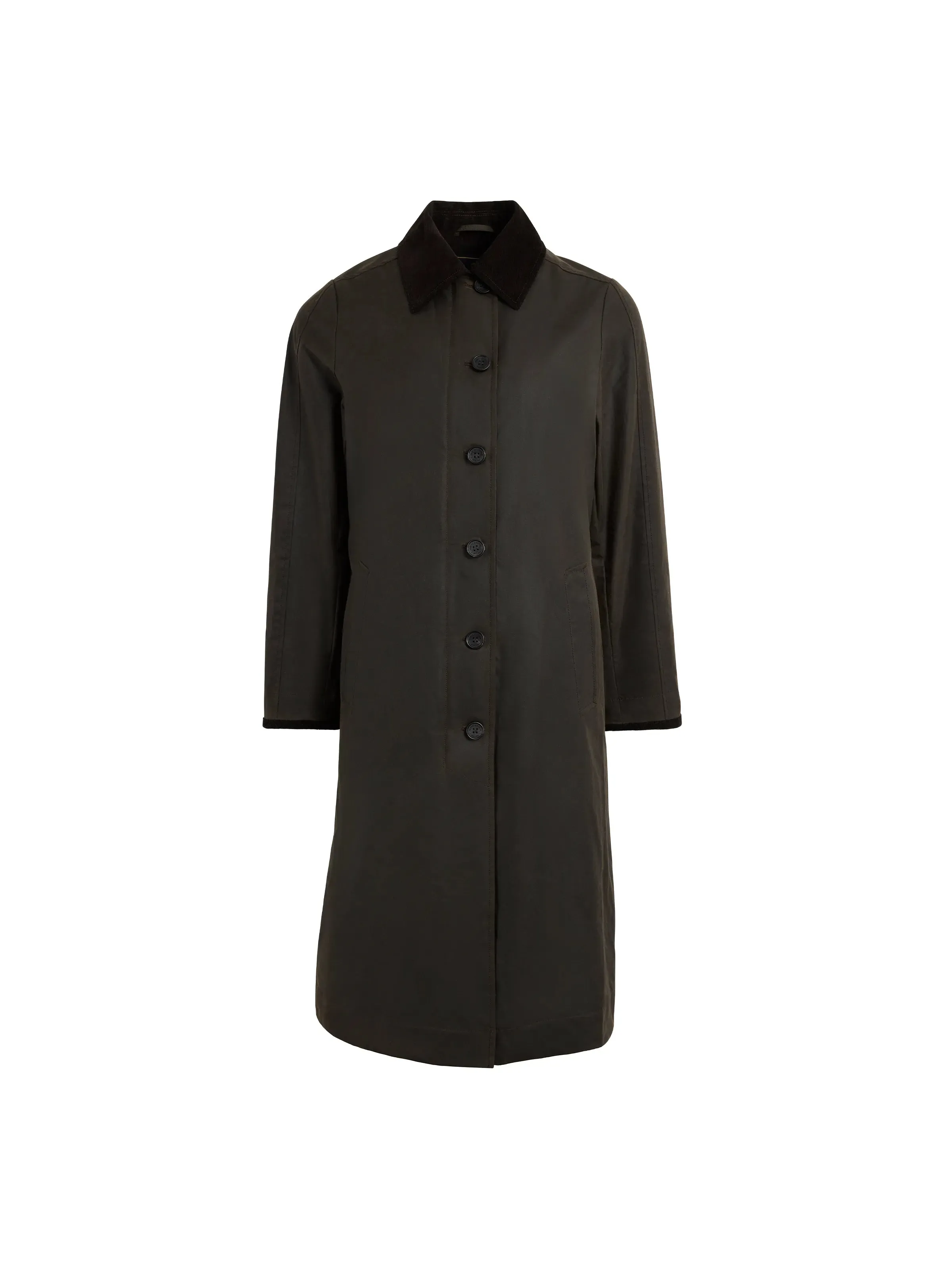 Airy Layer Fit Edith Wax Longline Coat - Dark Khaki