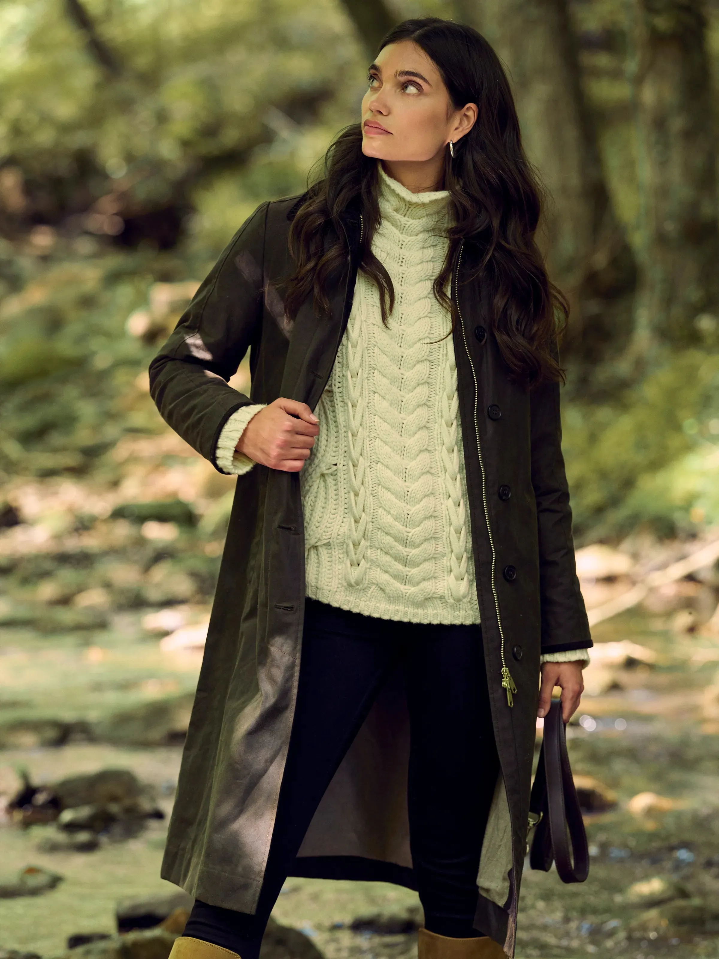 Edith Wax Longline Coat - Dark Khaki MultiPocketStyle Quick Release Buckle Mechanism