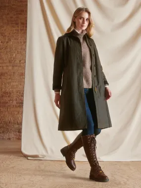Edith Wax Longline Coat - Dark Khaki WaterResistantCoating Crisp Walk Look