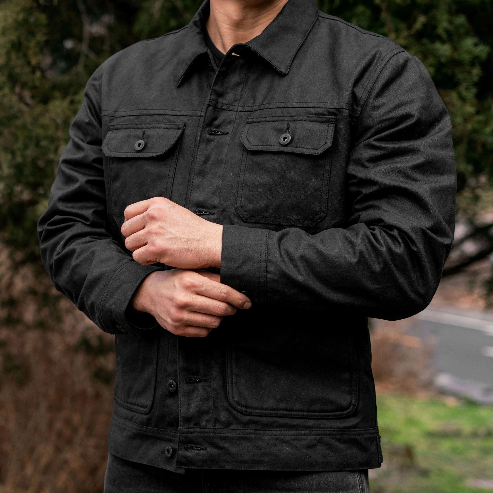 Flexible Mobility Waxed Trucker Jacket | Black