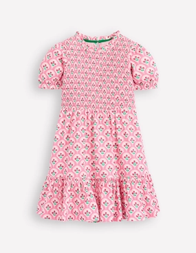 Flexible Fit Event Glow Aurora Shirred Twirly Dress-Pink Rose Woodblock Floral