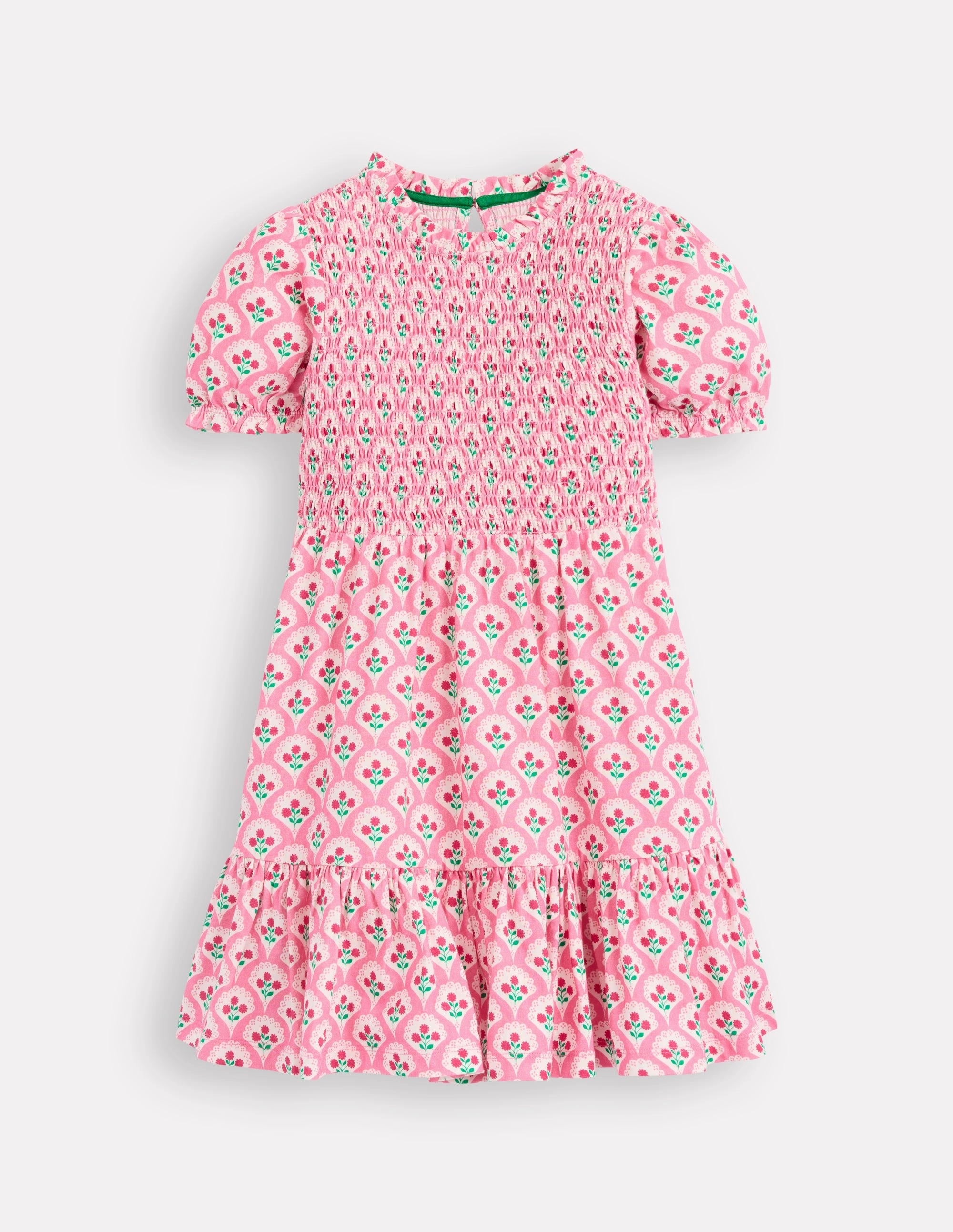 Fit for All Seasons Aurora Shirred Twirly Dress-Pink Rose Woodblock Floral