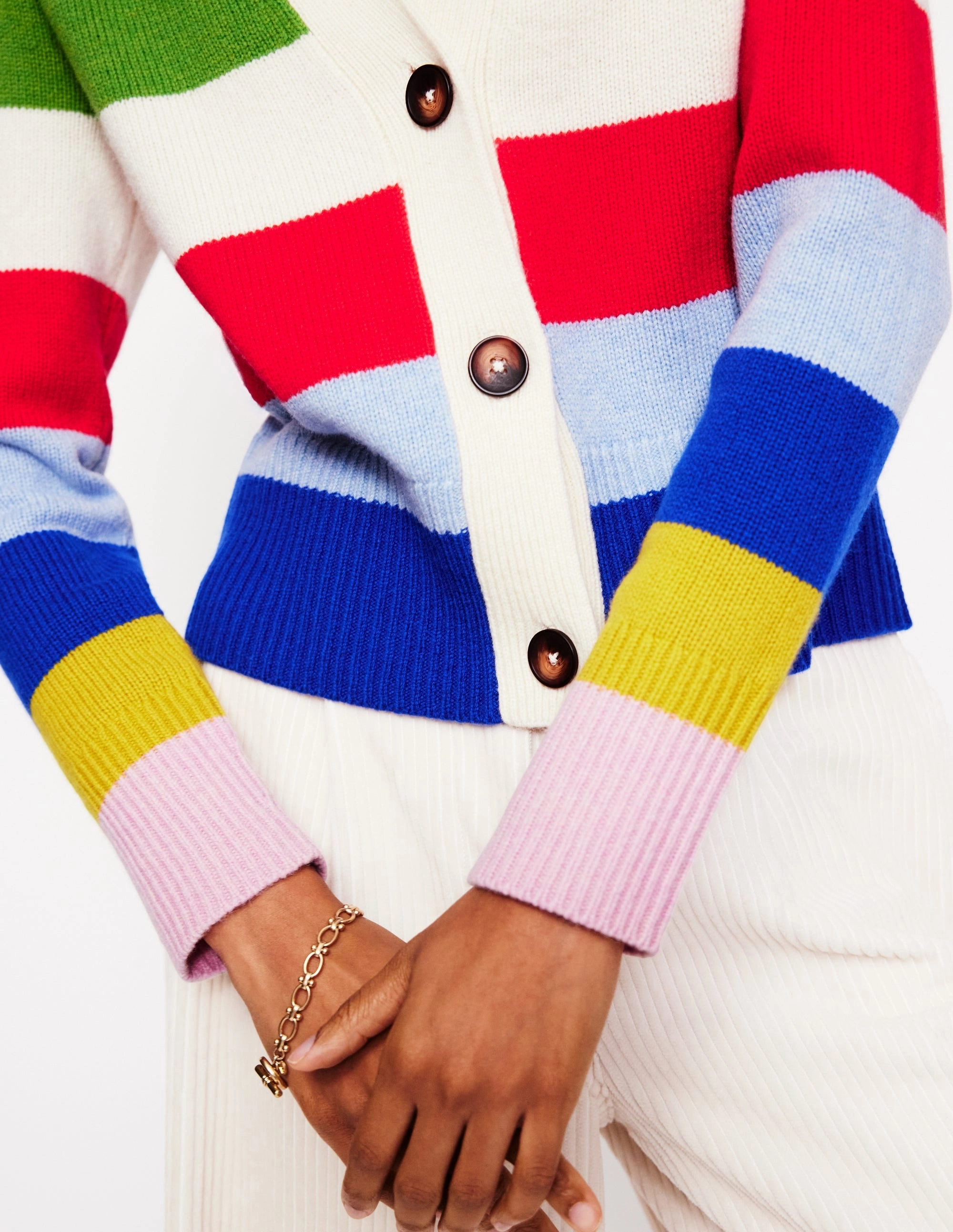 Tubular Knit Method Quick Fit Olivia Merino Cardigan-Multi, Rainbow