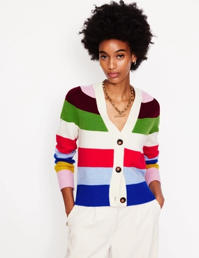 Contrast Stitch Drop Shoulder Olivia Merino Cardigan-Multi, Rainbow