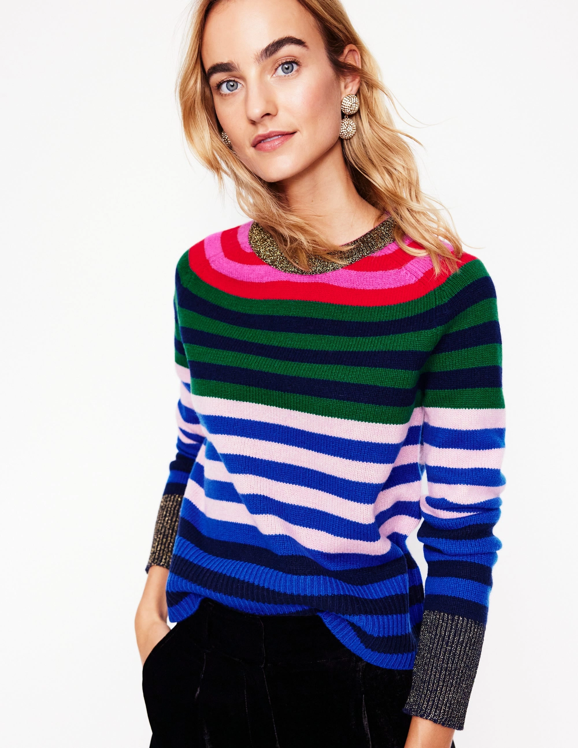 Texture Tone Olivia Merino Jumper-Multi, Rainbow Stripe
