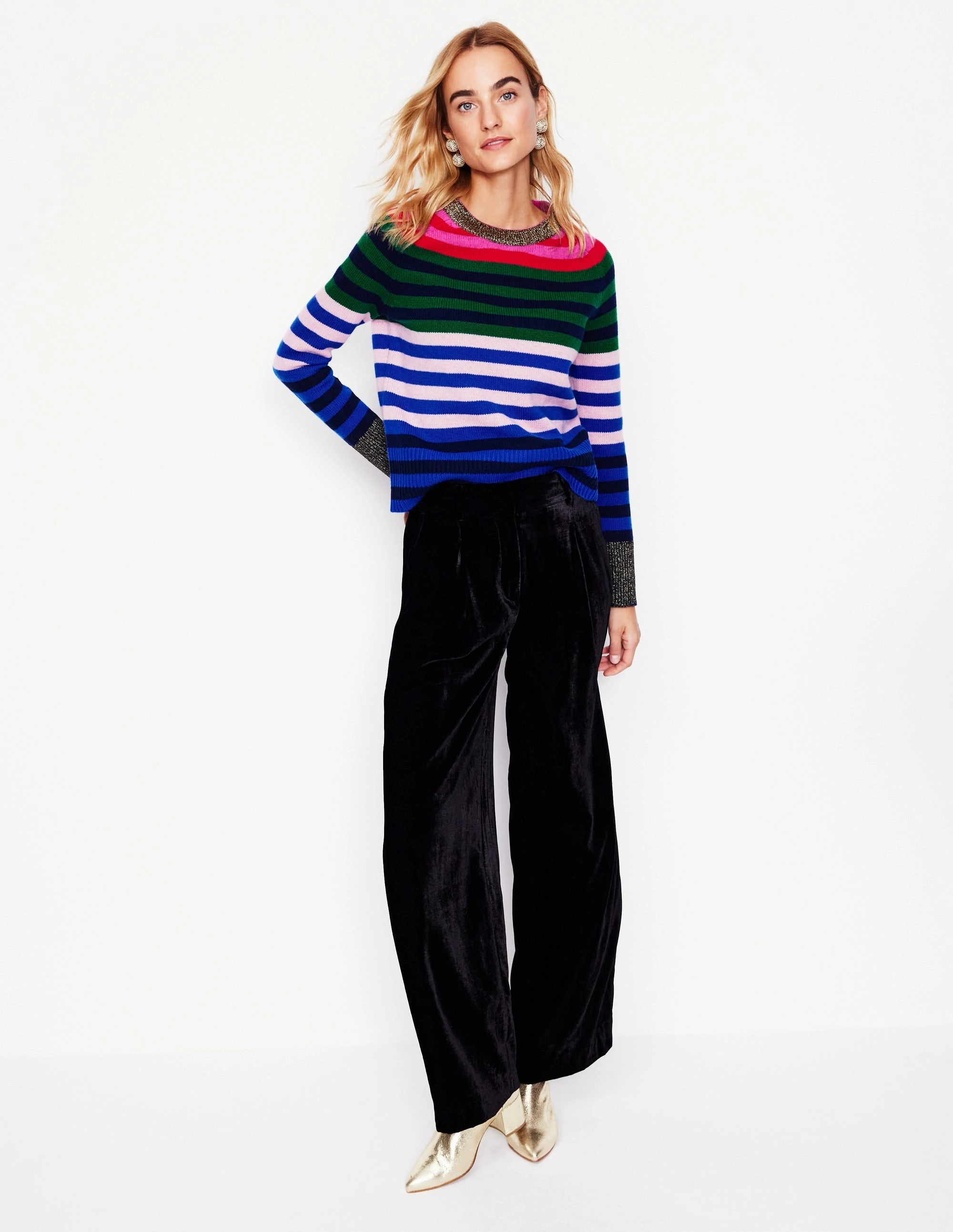 DropShoulder Design Olivia Merino Jumper-Multi, Rainbow Stripe
