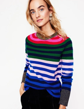 Texture Tone Olivia Merino Jumper-Multi, Rainbow Stripe