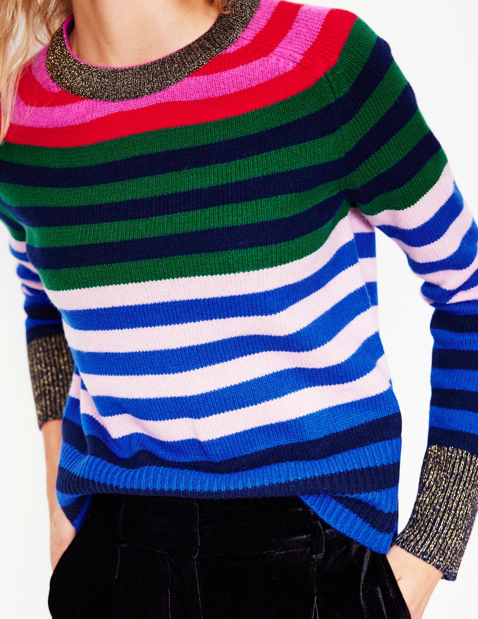 Olivia Merino Jumper-Multi, Rainbow Stripe StretchRecovery Yarn
