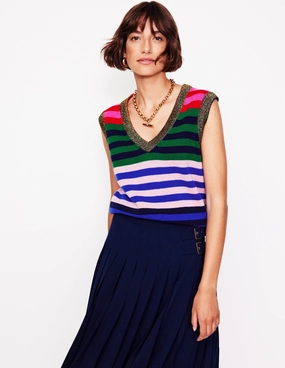 Multi Layer Weaving Olivia Merino Tank-Multi, Rainbow Stripe