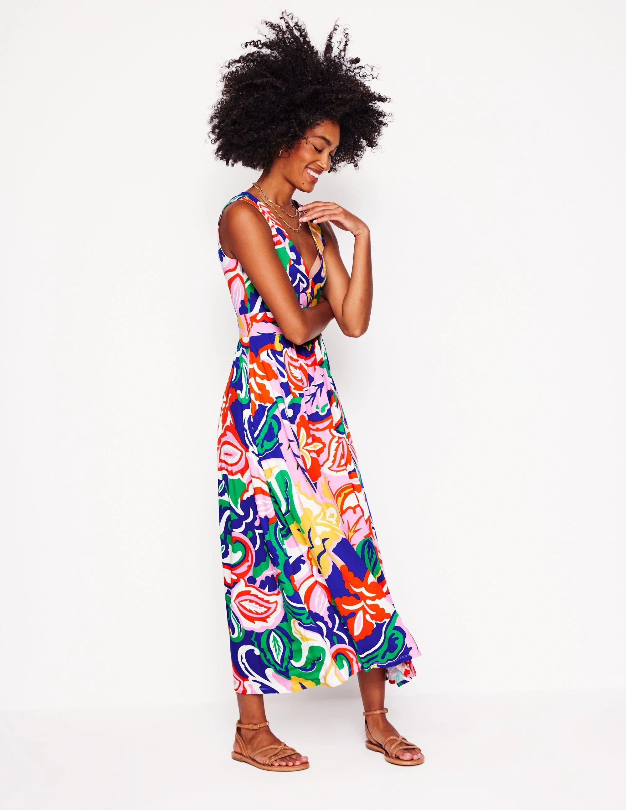 Olympia Jersey Maxi Dress-Multi, Foliage Twirl Smile Feel Office Smart