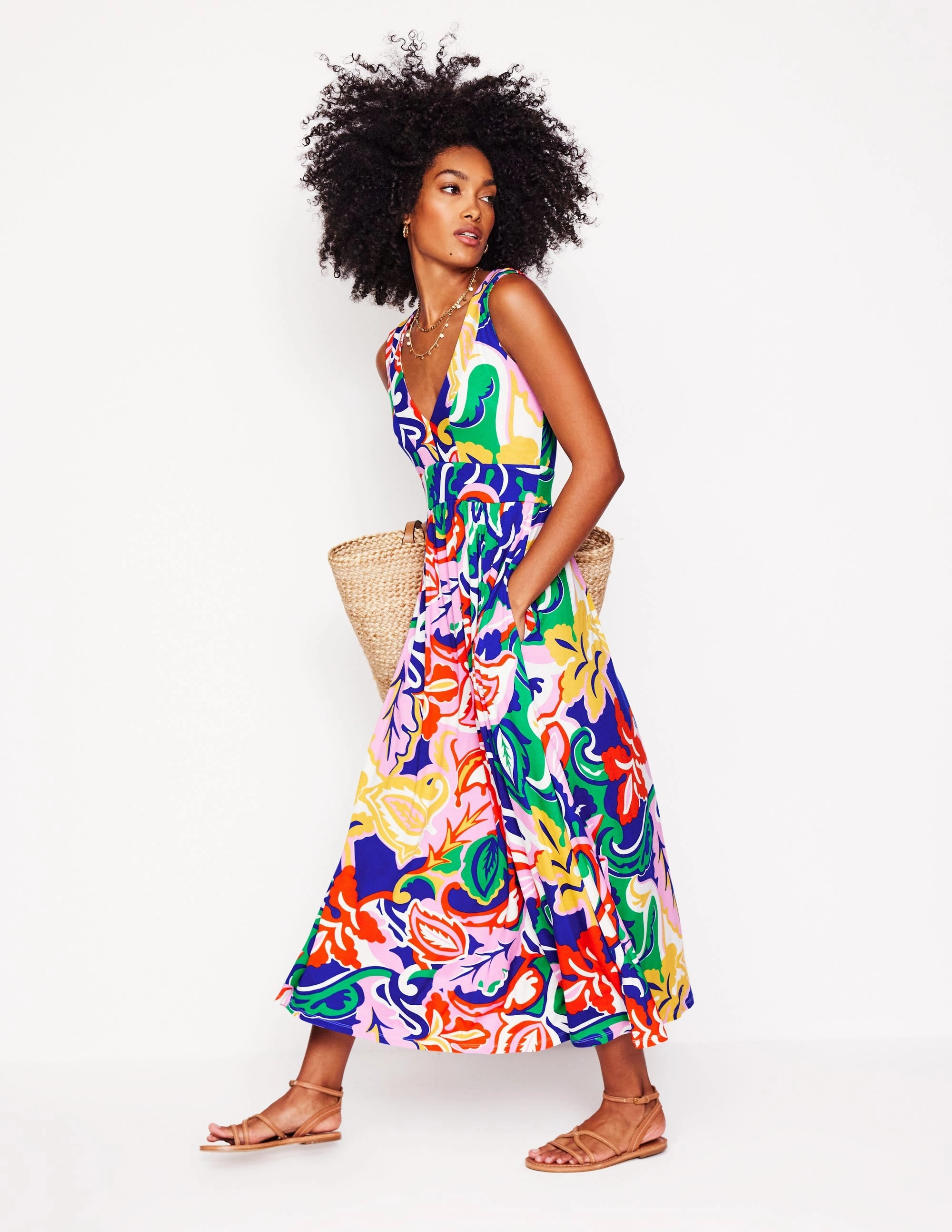 Eye Catching Olympia Jersey Maxi Dress-Multi, Foliage Twirl