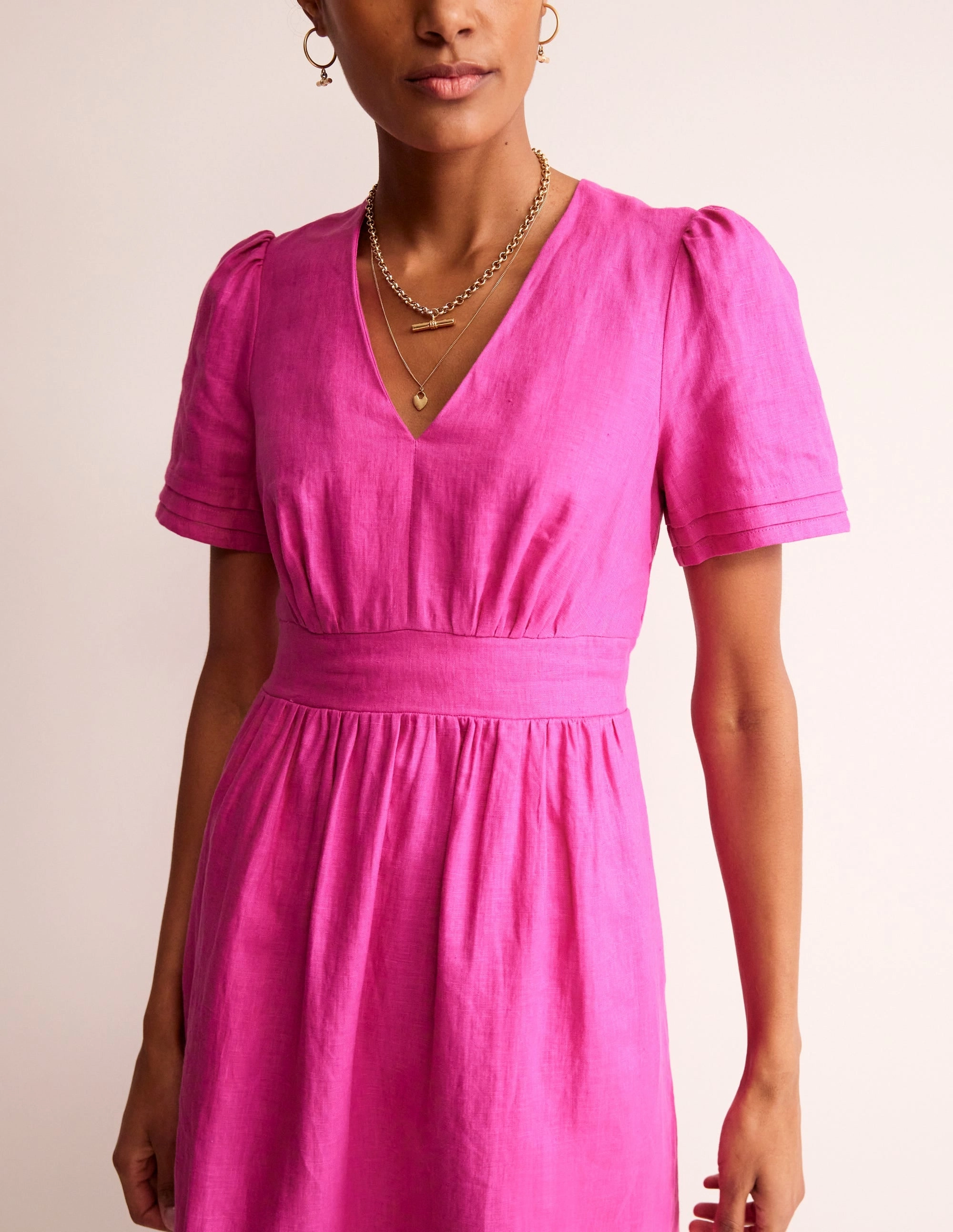 Street Elegance Fine Texture Eve Linen Short Dress-Rose Violet