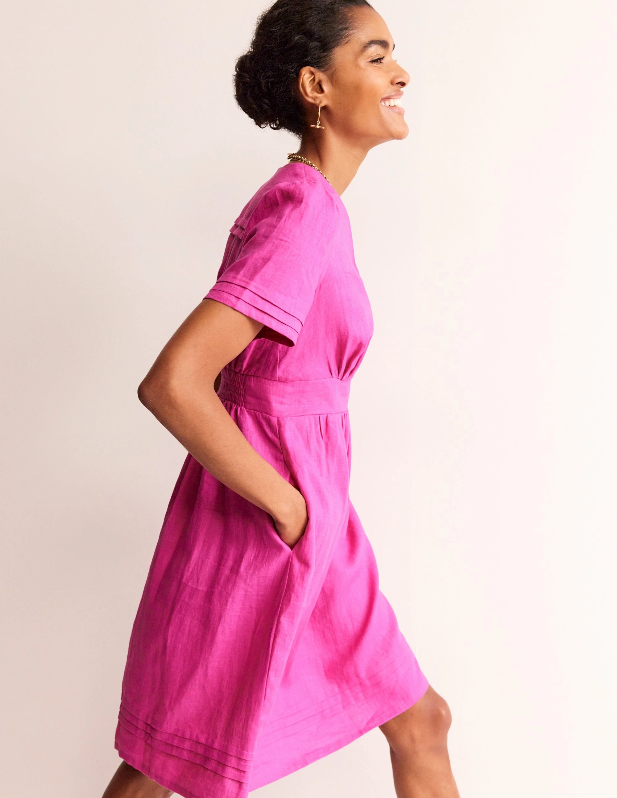 All Time Date night Eve Linen Short Dress-Rose Violet
