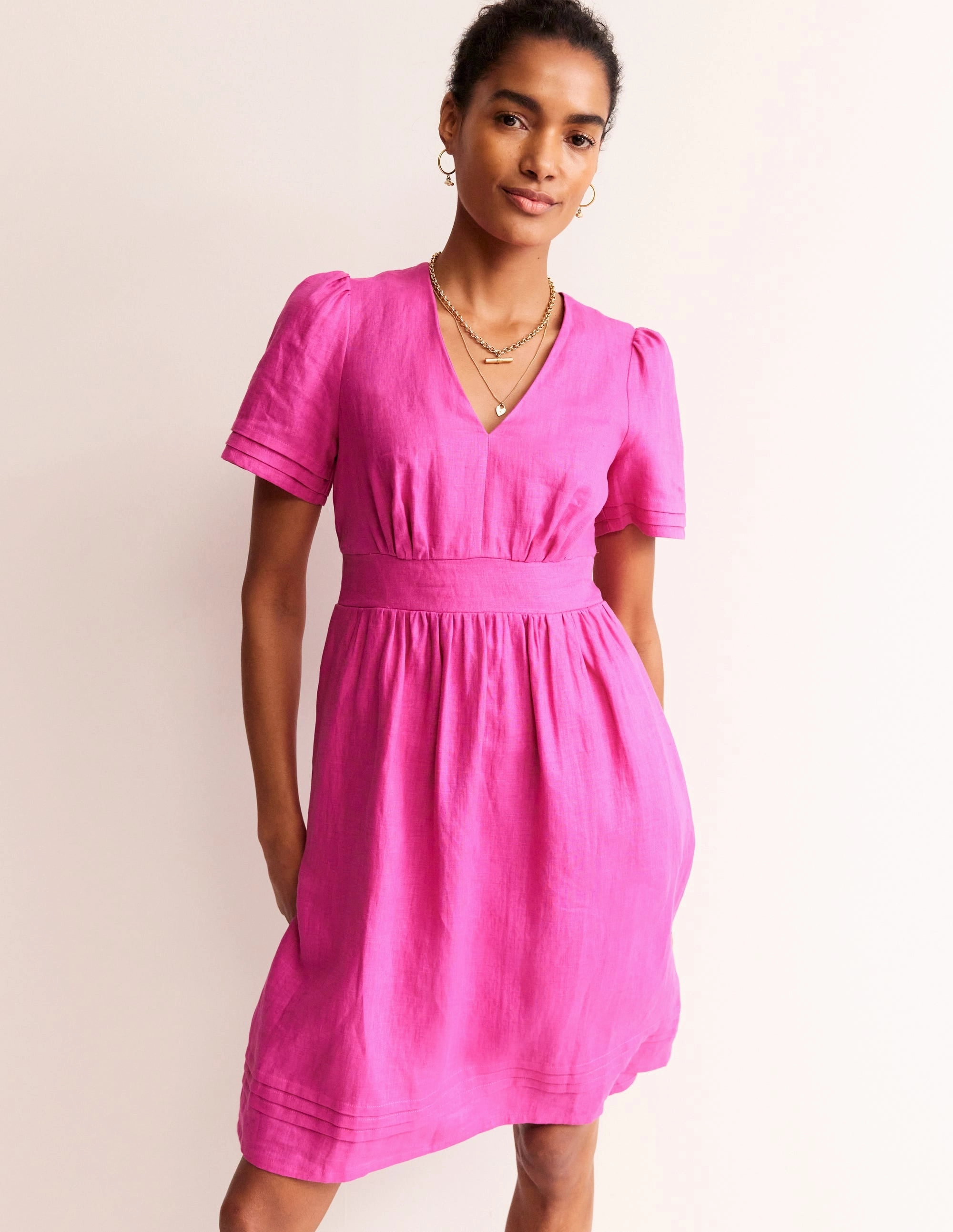 Fit Mood Eve Linen Short Dress-Rose Violet