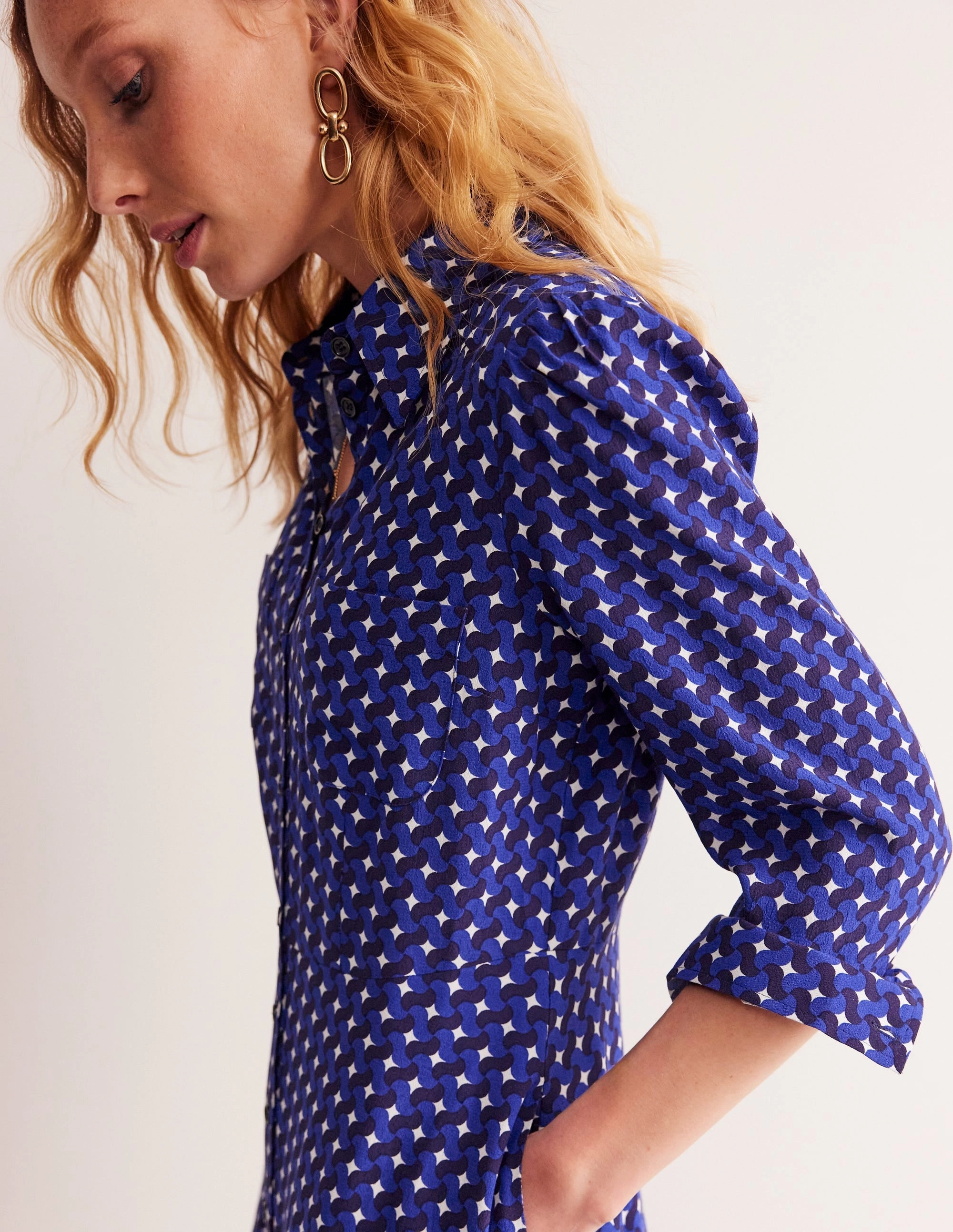 Pocket Detail Shirt Dress-Mazarine Blue, Terrace Swirl Knit Cool