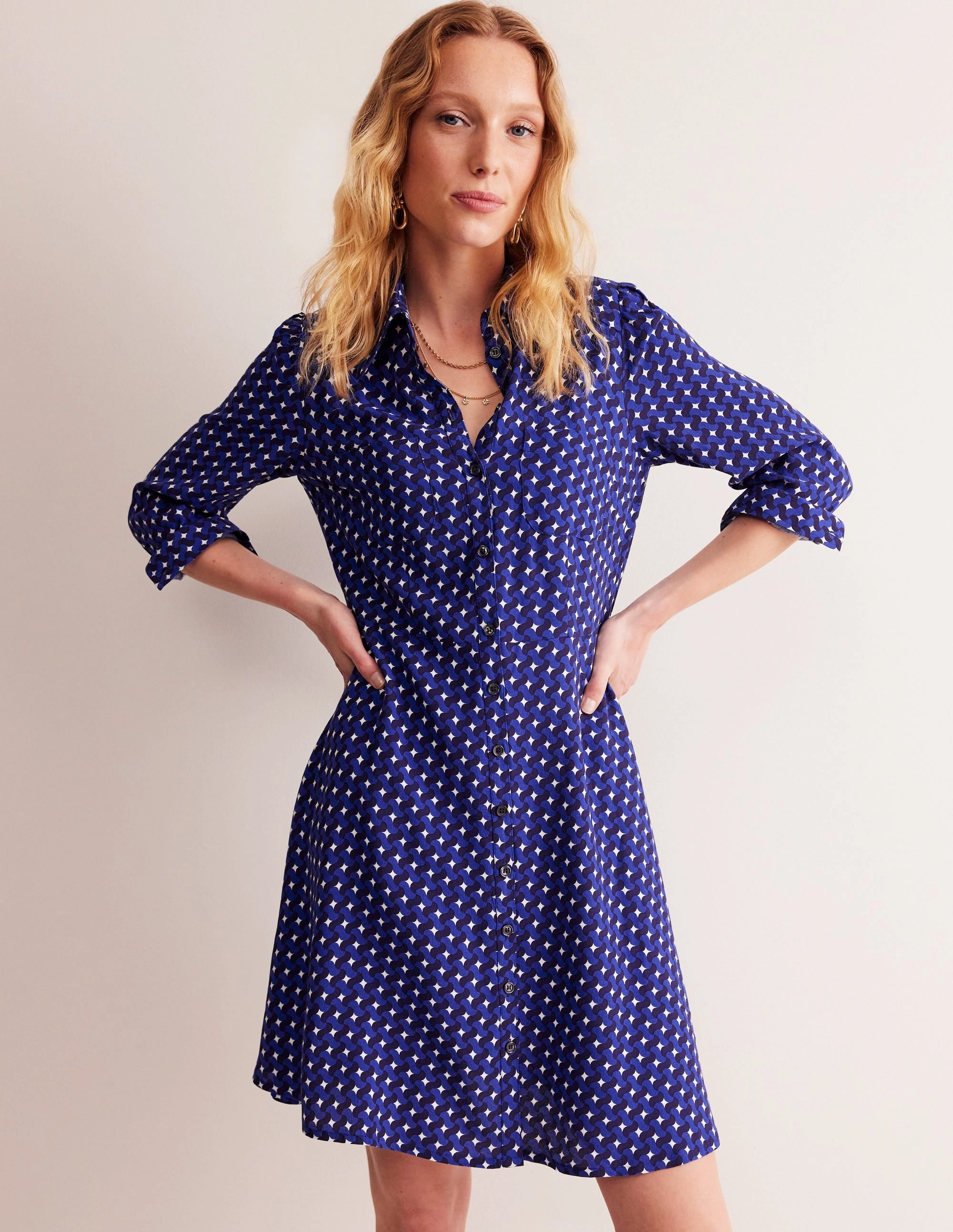Pocket Detail Shirt Dress-Mazarine Blue, Terrace Swirl Fitted Look spring outfit