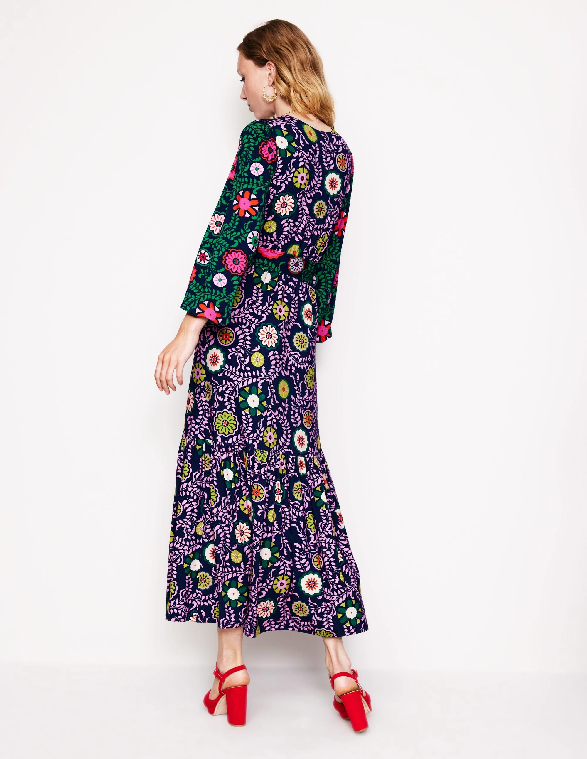 Functional Fit Elegant Flow Ophelia Wrap Midi Jersey Dress-Multi, Meadow Vine