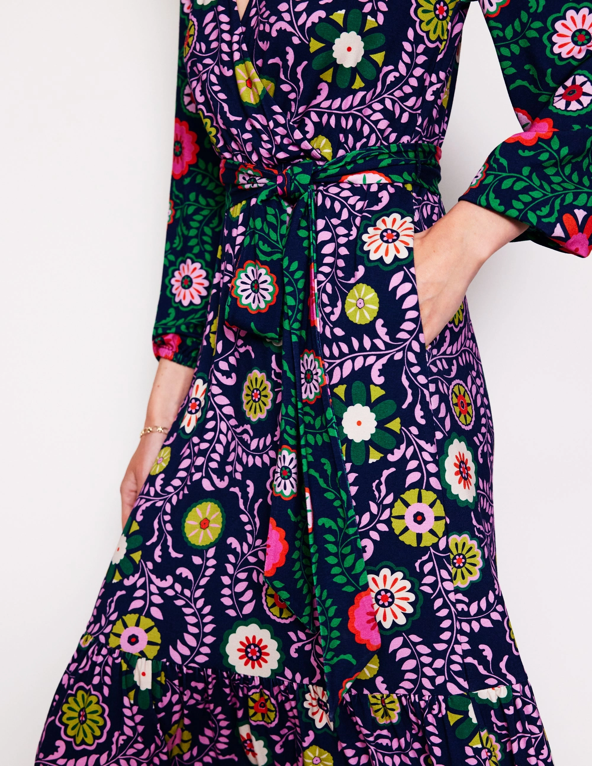 Ophelia Wrap Midi Jersey Dress-Multi, Meadow Vine Odor-Control