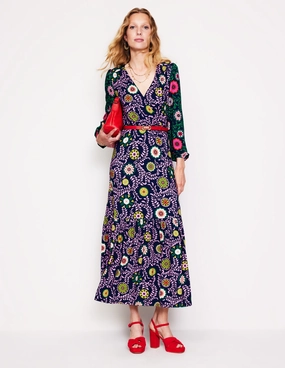 Natural Silhouette Ophelia Wrap Midi Jersey Dress-Multi, Meadow Vine