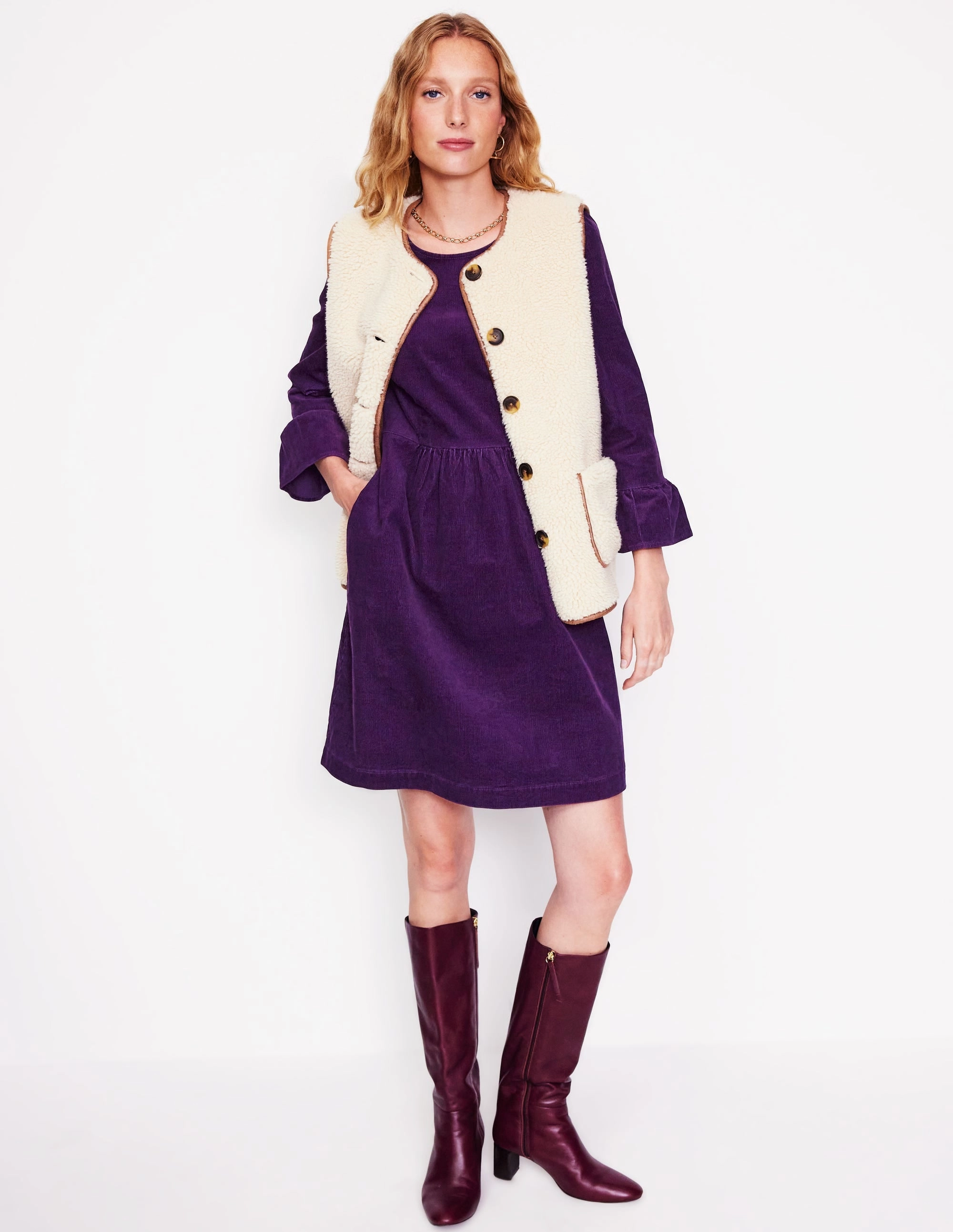 Smart Layer Ora Short Cord Dress-Damson