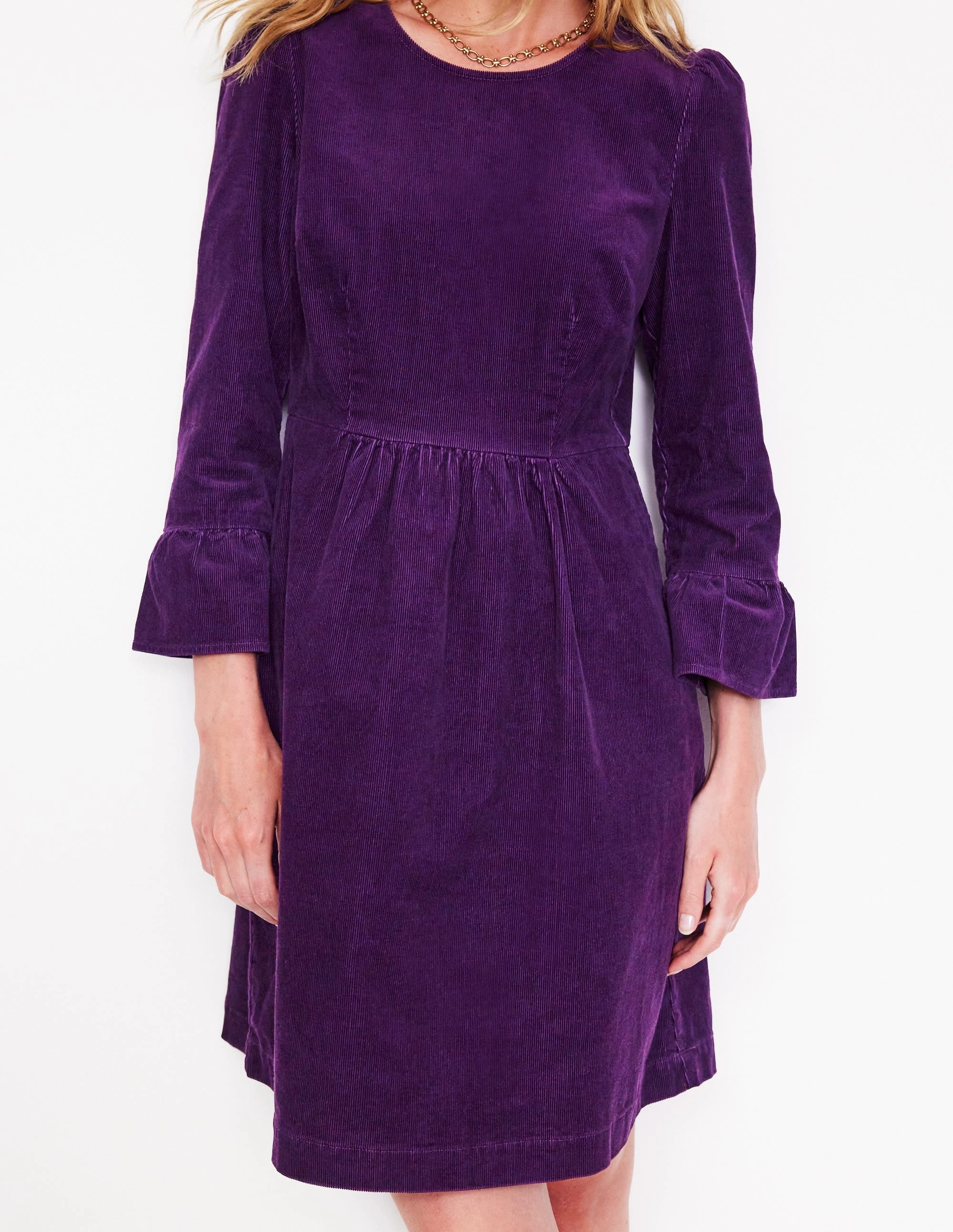 Ora Short Cord Dress-Damson Chic Direction Refined Feel