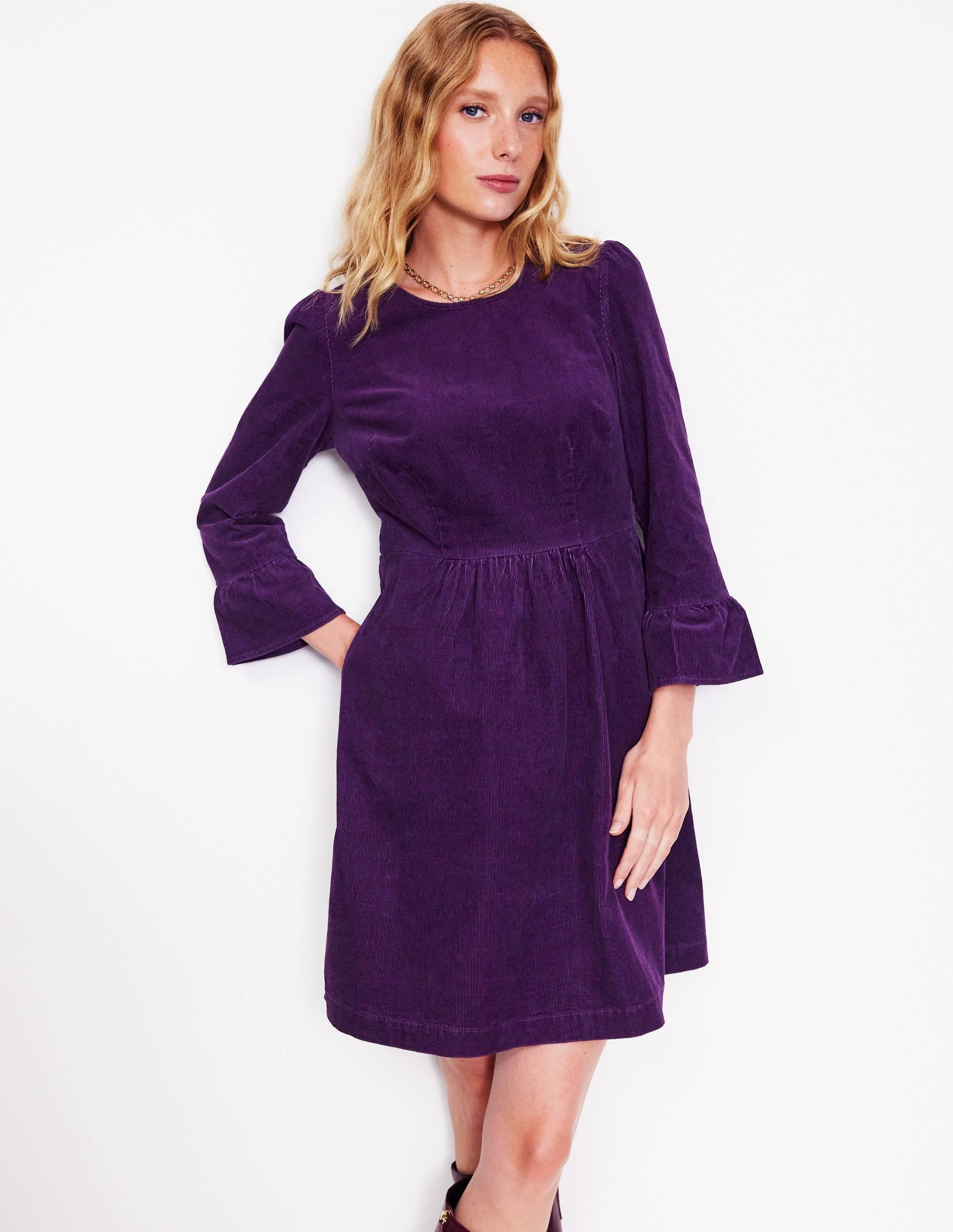 Ora Short Cord Dress-Damson Elegant Style