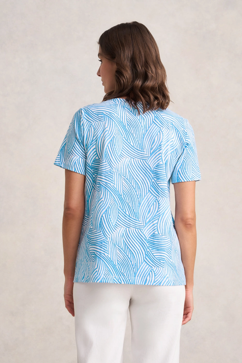 Layered Hem Detailing Tapered Side Panels Organic Cotton Slub T-Shirt - Linear Curve Print
