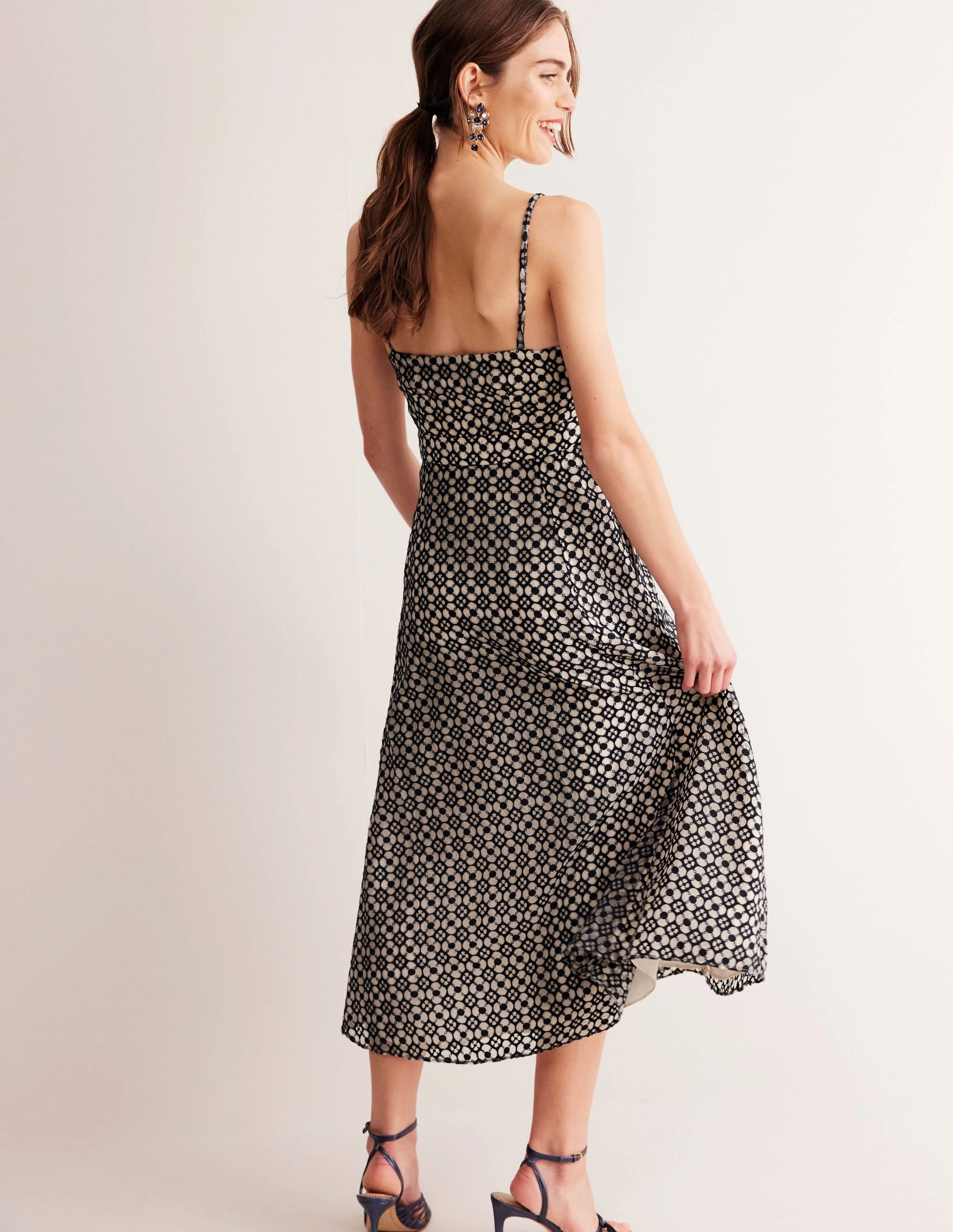 Organza Strappy Occasion Dress-Navy Timeless Waistband Fit Satin Fabric