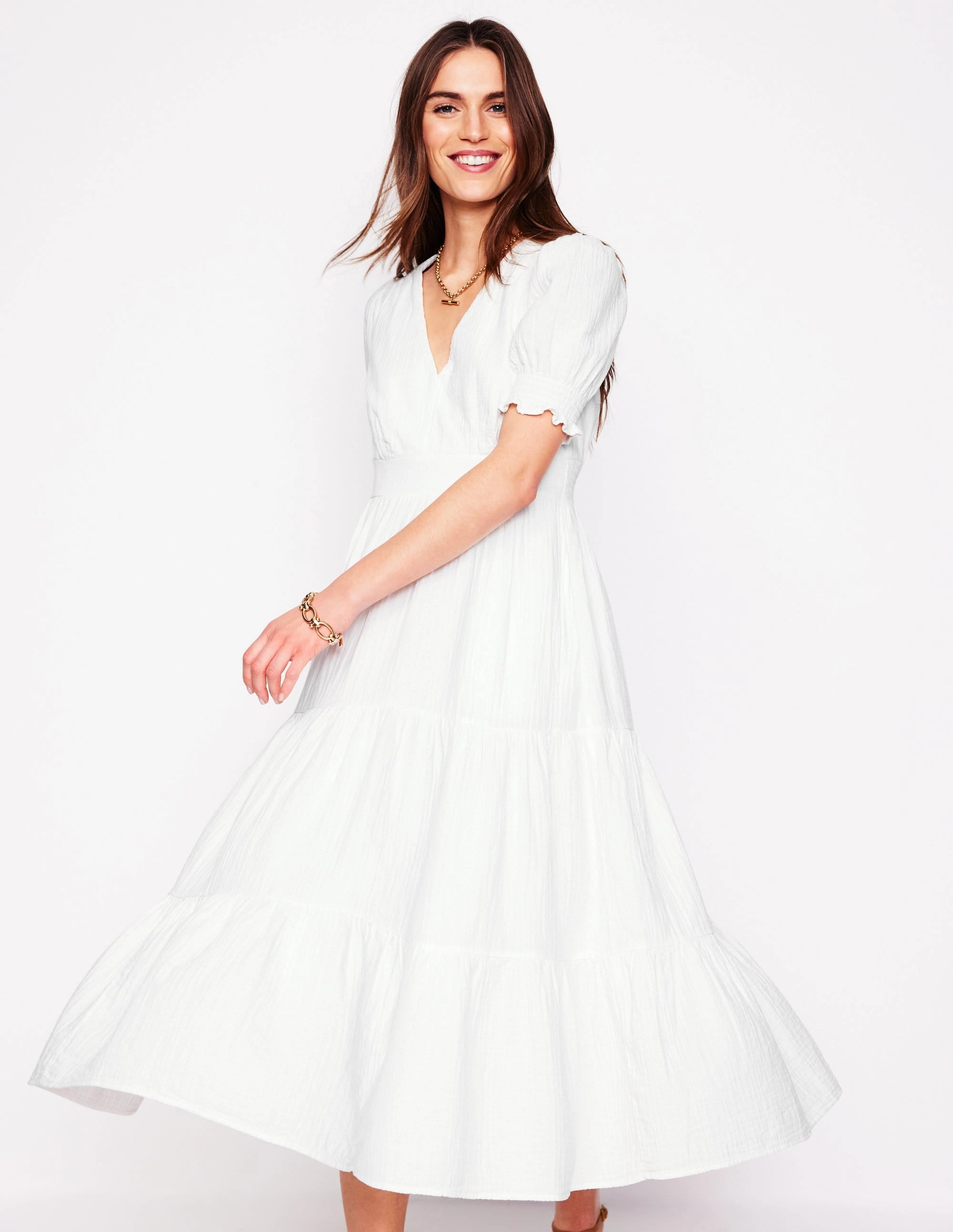Anna Double Cloth Midi Dress-White Warranty-Included Comfortable fit for outings