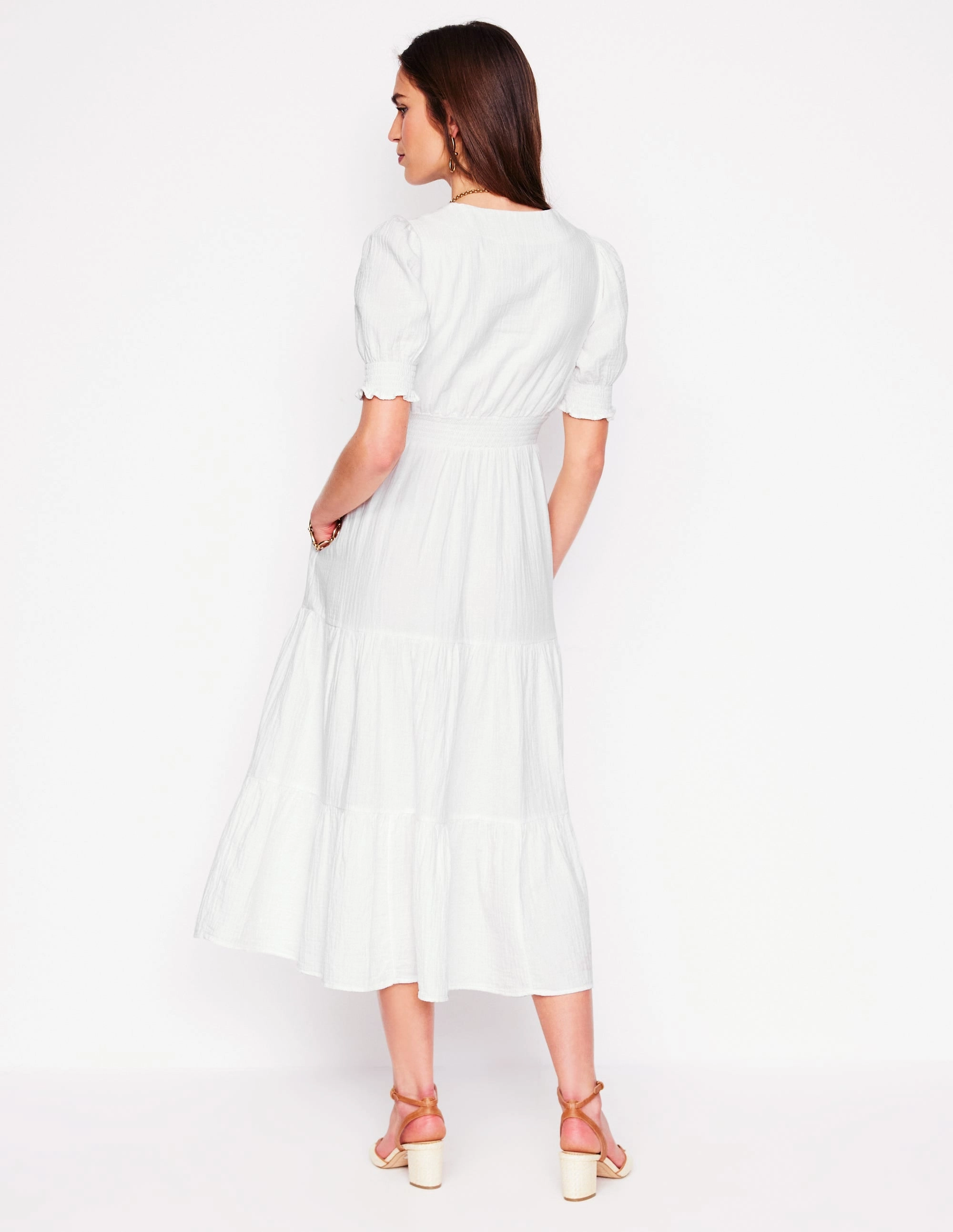 Anna Double Cloth Midi Dress-White Floor-Length