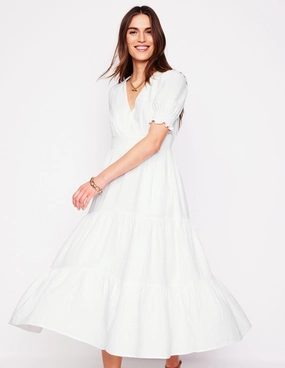 Anna Double Cloth Midi Dress-White Warranty-Included Comfortable fit for outings